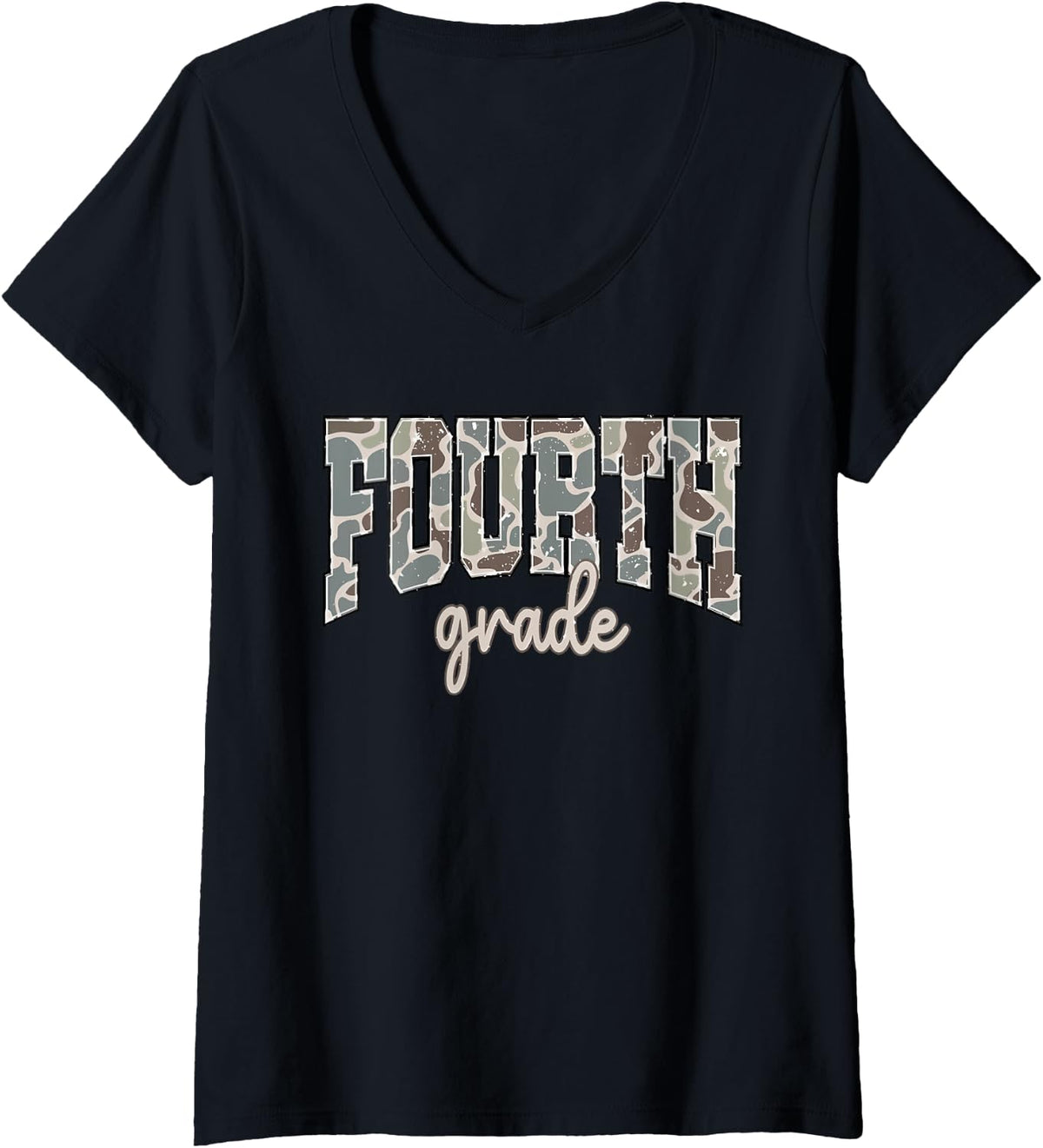 Women's Camo Fourth Grade Boy Hello 4th Grade Students Teachers V-Neck T-Shirt - Black