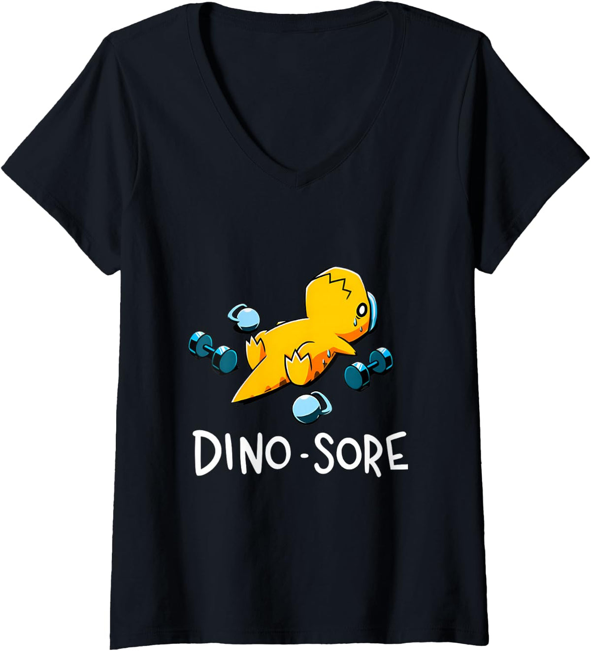 Women's Dino-Sore T-Rex Dinosaur Lover Exercise Fitness Gym Workout V-Neck T-Shirt - Black