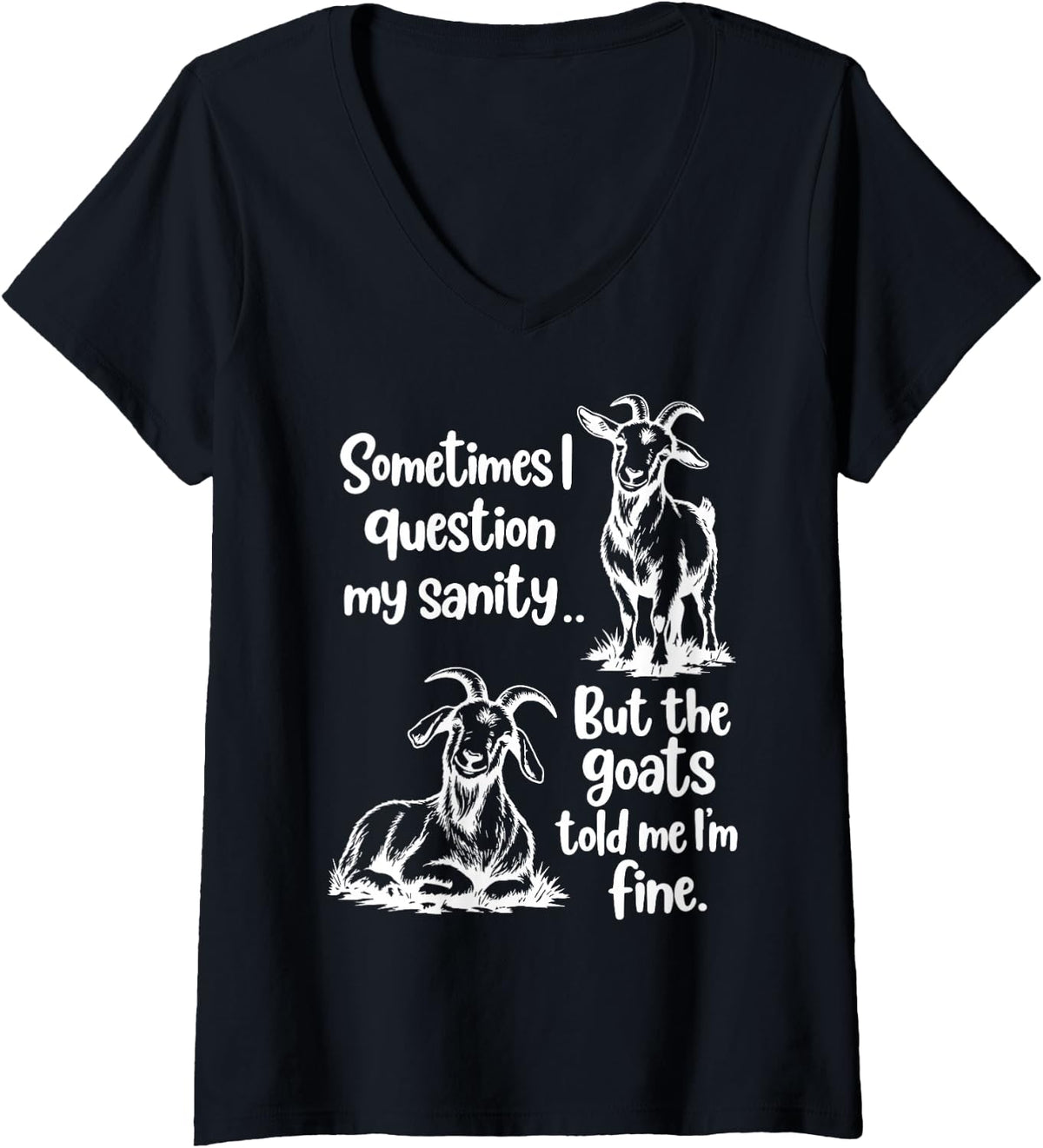 Women's Funny Sometimes i question My Sanity but the Goats V-Neck T-Shirt - Black