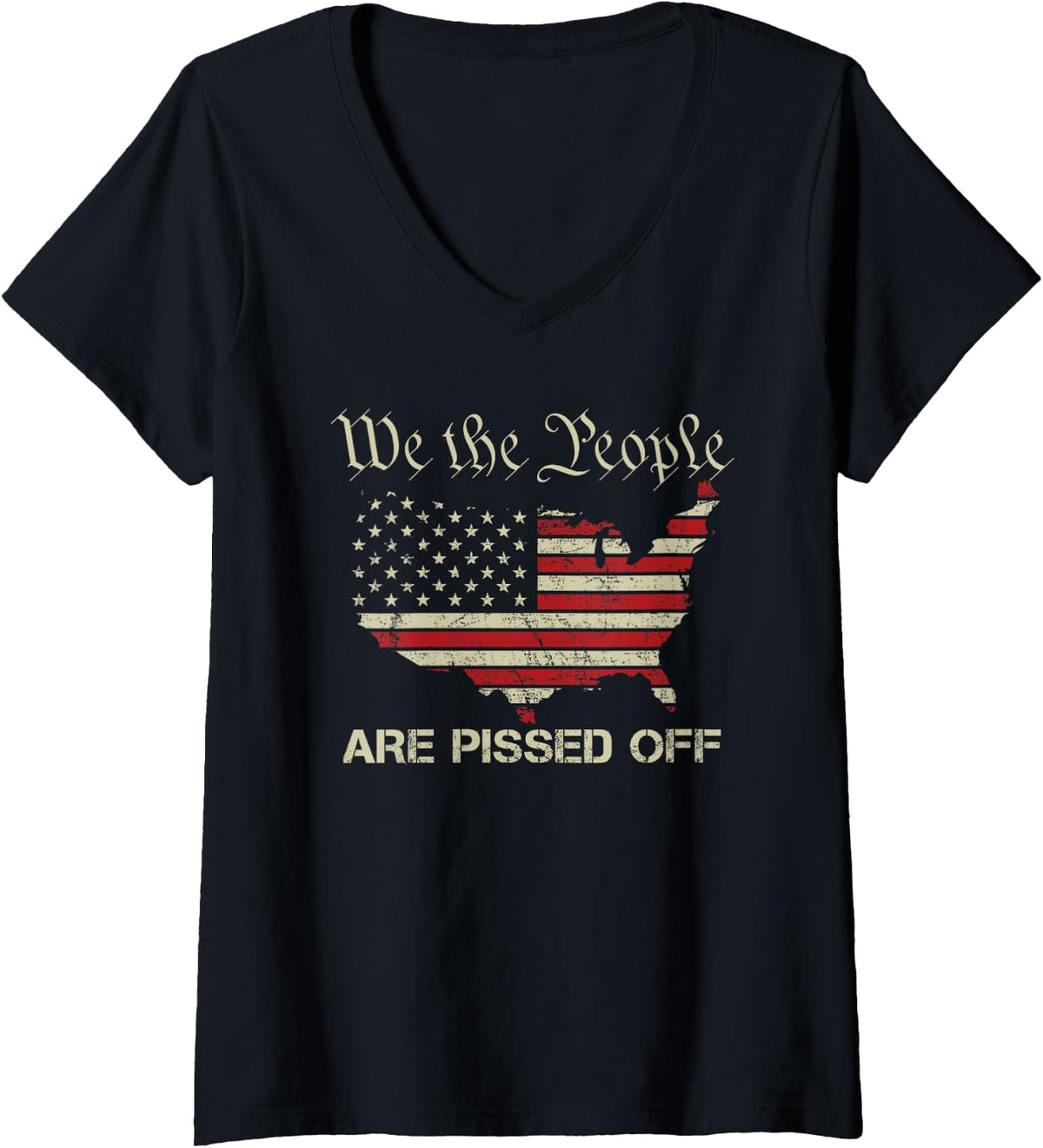 Womens We The People Are Pissed Off - Patriotic Rights USA Flag V-Neck T-Shirt - Black