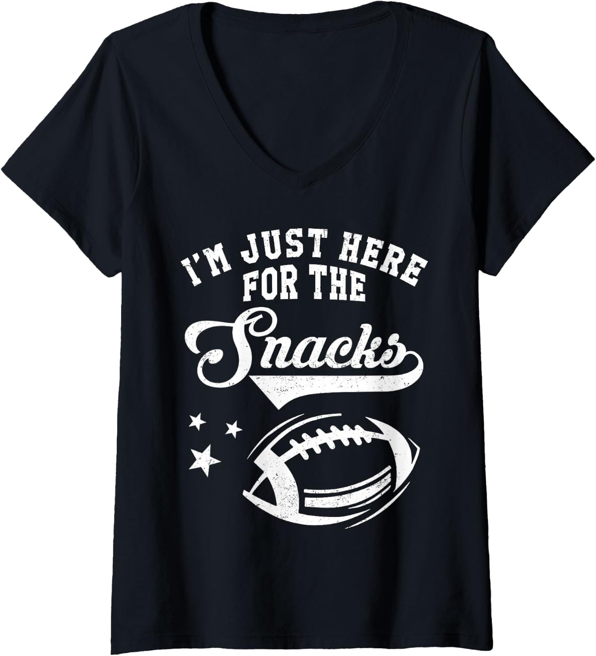Womens I'm Just Here For The Snacks Funny Football Player Game Day V-Neck T-Shirt - Black