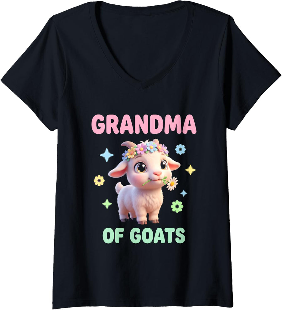 Women's Goat Grandma Farm Animal Lover Grandmother V-Neck T-Shirt - Black