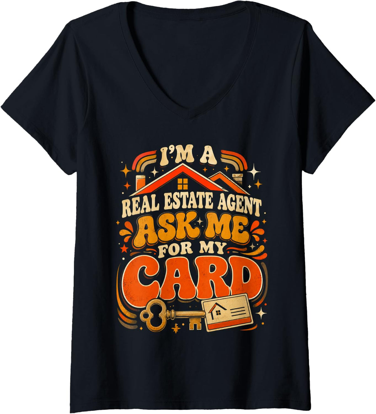 Women's I'm A Real Estate Agent Ask me for My Card V-Neck T-Shirt - Black