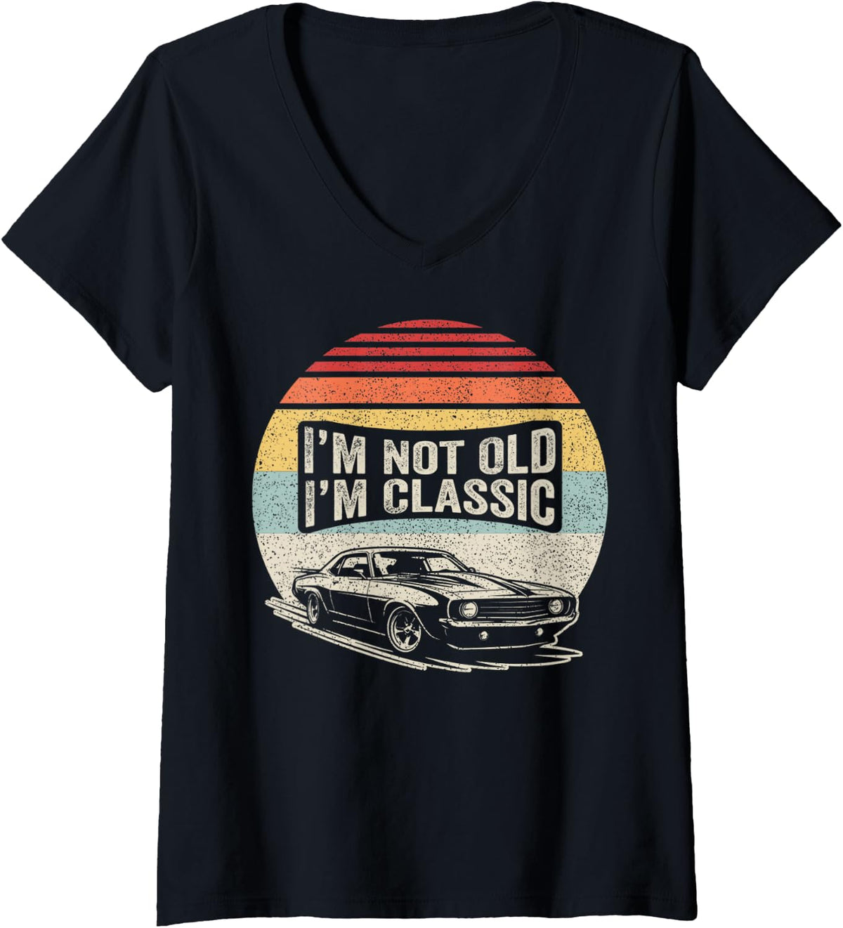 Women's I'm Not Old I'm Classic Funny Car Guy Retro Graphic V-Neck T-Shirt - Black