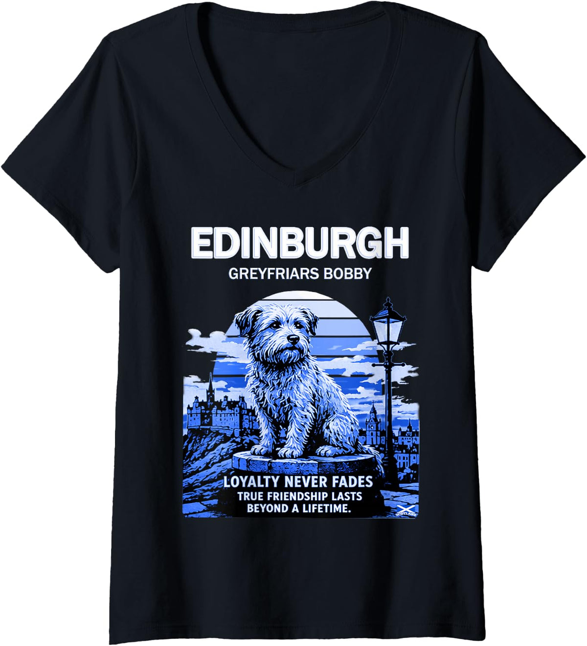 Women's Retro Edinburgh Greyfriars Bobby Scotland Heritage Festival V-Neck T-Shirt - Black