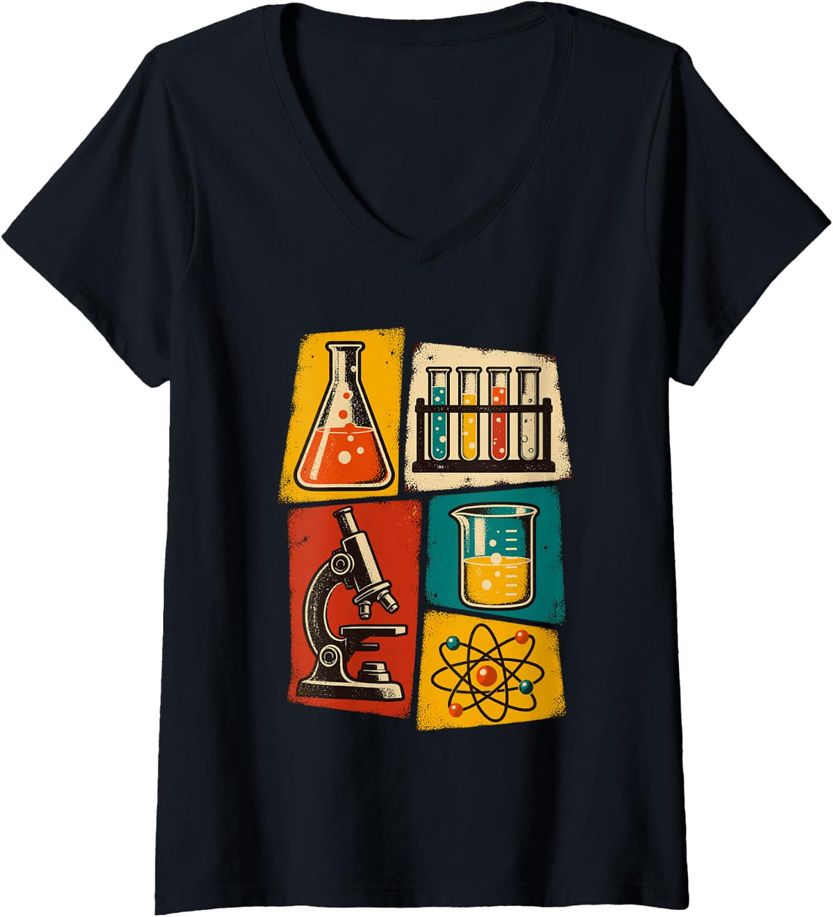 Women's Retro Chemistry Science Laboratory Equipment Art V-Neck T-Shirt - Black