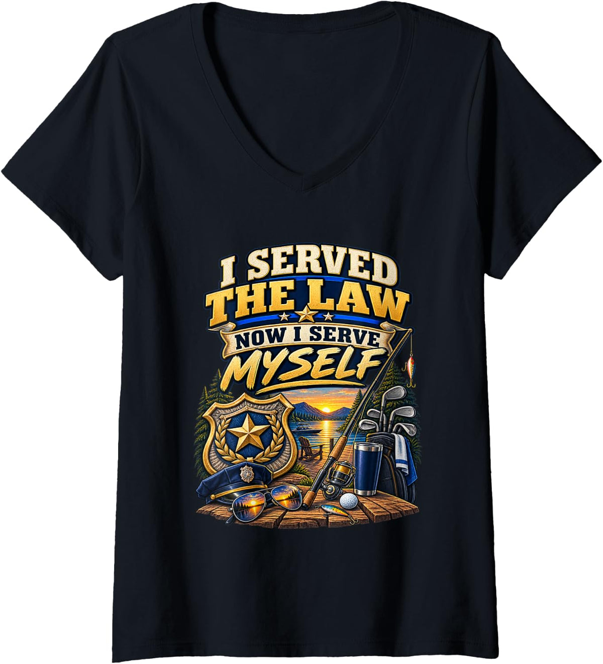 Women's I Served The Law Retired Police Officer Shirt V-Neck T-Shirt - Black