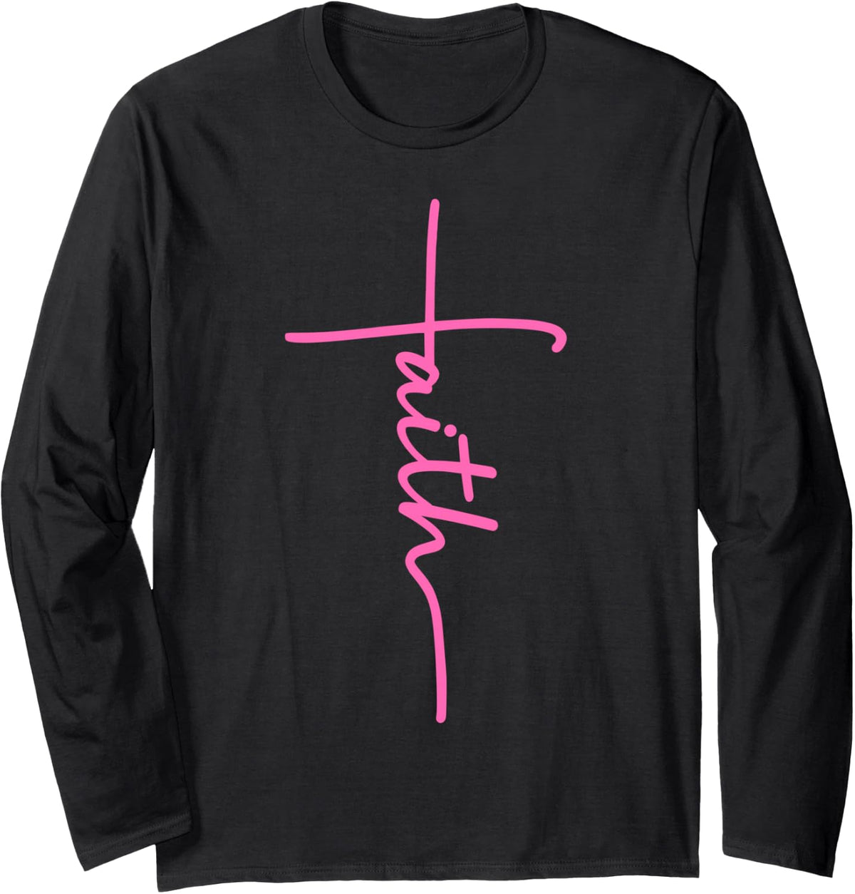 Christian Faith Cross Hot Pink Believers Christians Gift Long Sleeve T-Shirt - Adult Unisex Black