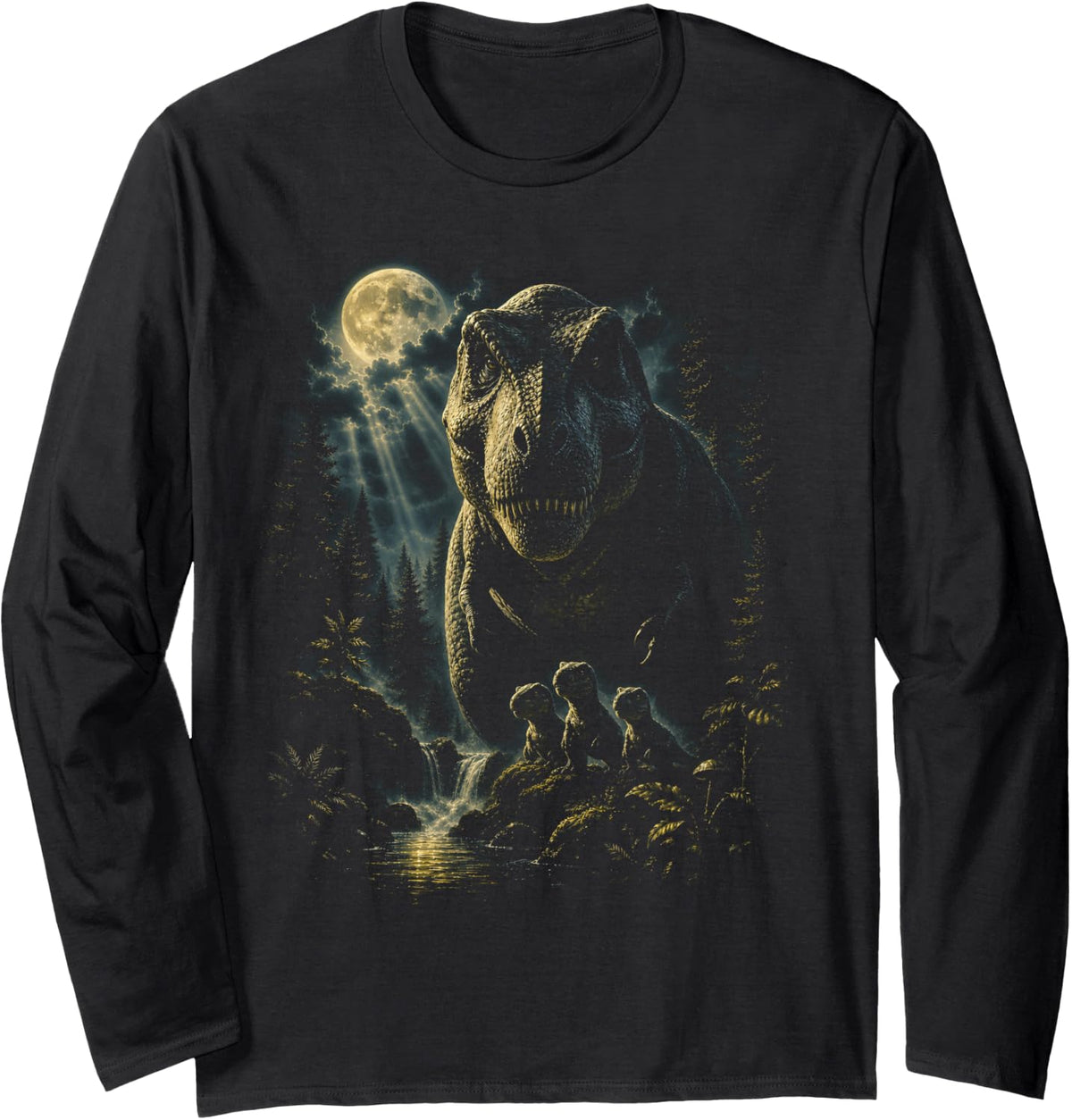 T-Rex Dinosaur Family Protector Father Dad Vintage Nature Long Sleeve T-Shirt - Adult Unisex Black
