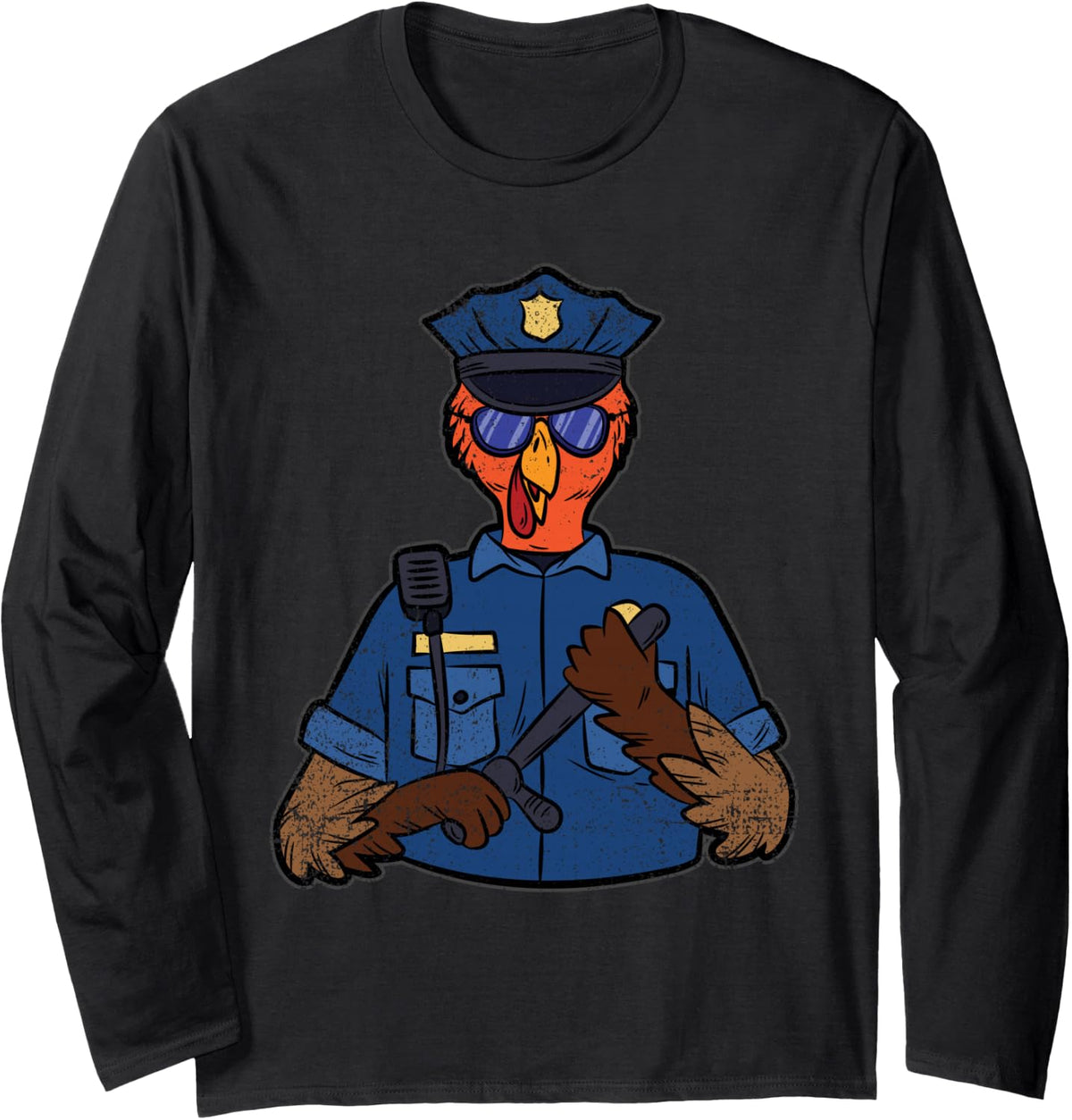 Turkey Police Thanksgiving Day Funny Cop Officer Policeman Long Sleeve T-Shirt - Adult Unisex Black