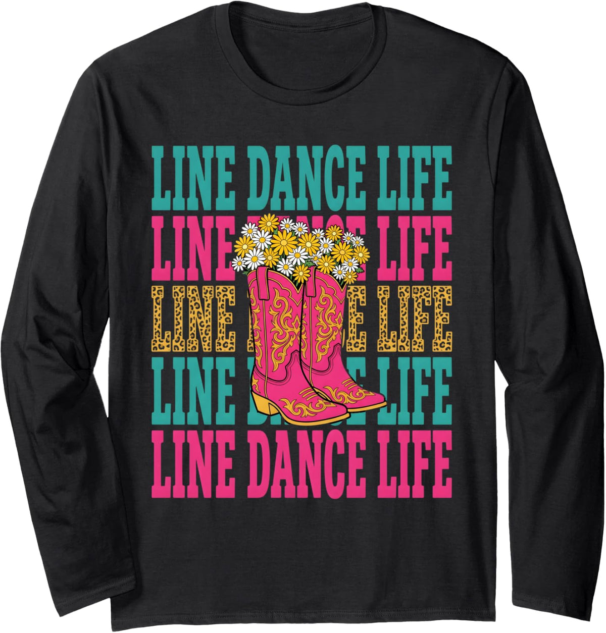Line Dance Leopard Line Dancing Line Dancer Long Sleeve T-Shirt - Adult Unisex Black