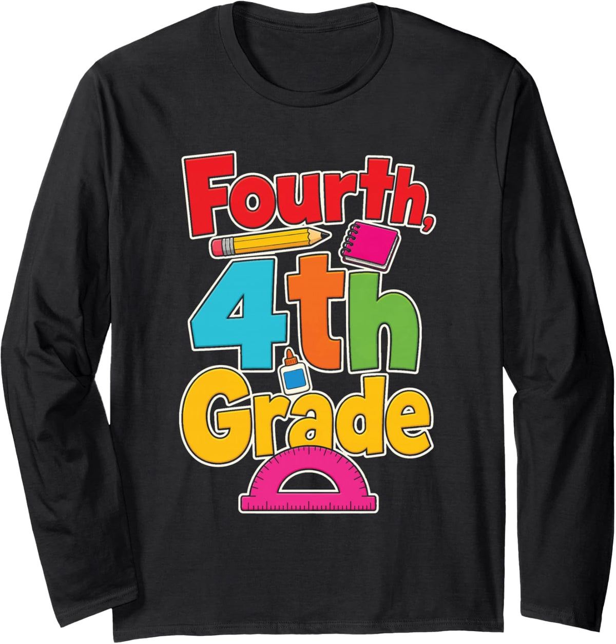 4th Grade Fourth Elementary First Day Protractor Kids Long Sleeve T-Shirt - Adult Unisex Black