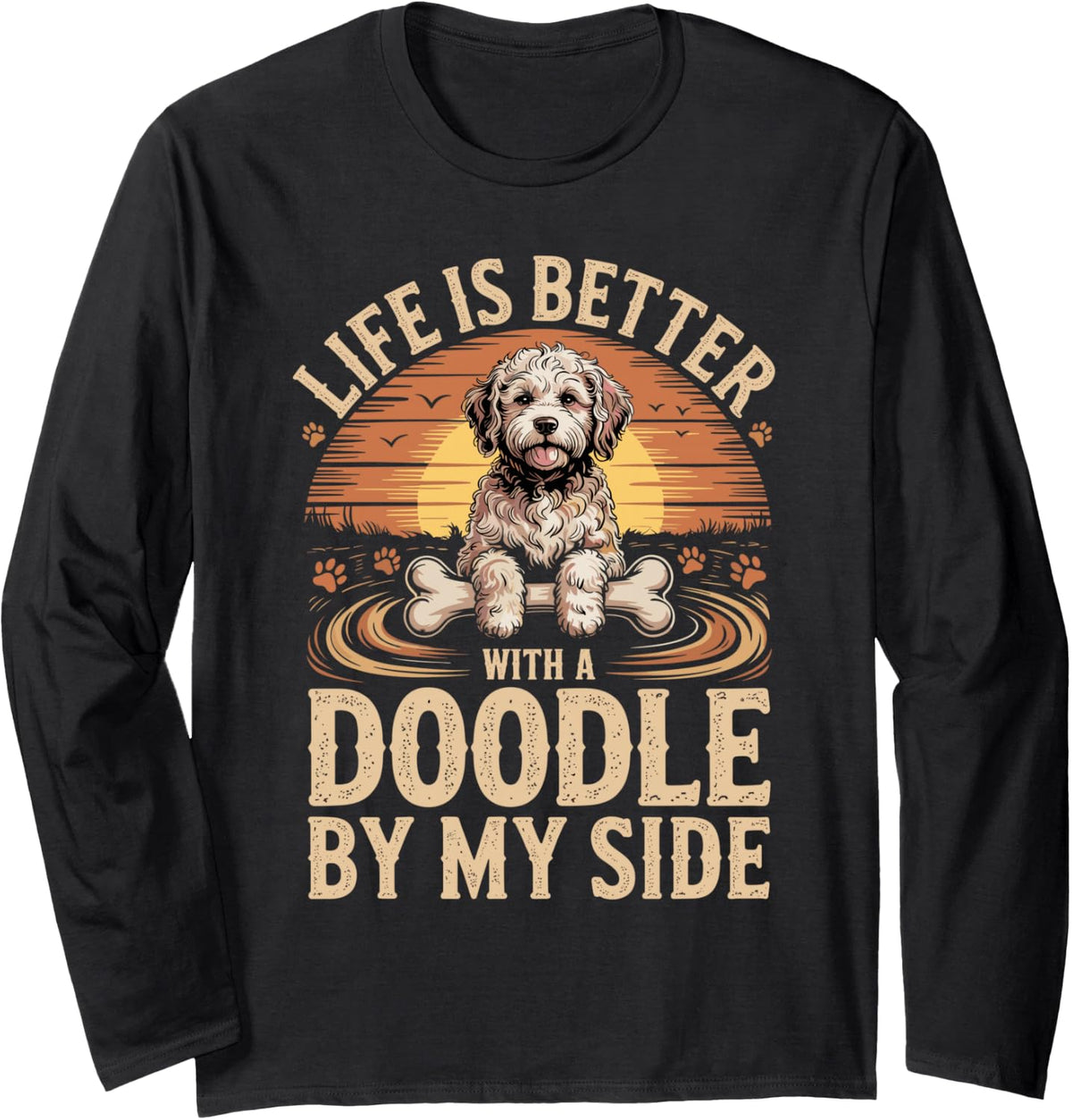 Life is Better with A Doodle By My Side Labradoodle Long Sleeve T-Shirt - Adult Unisex Black