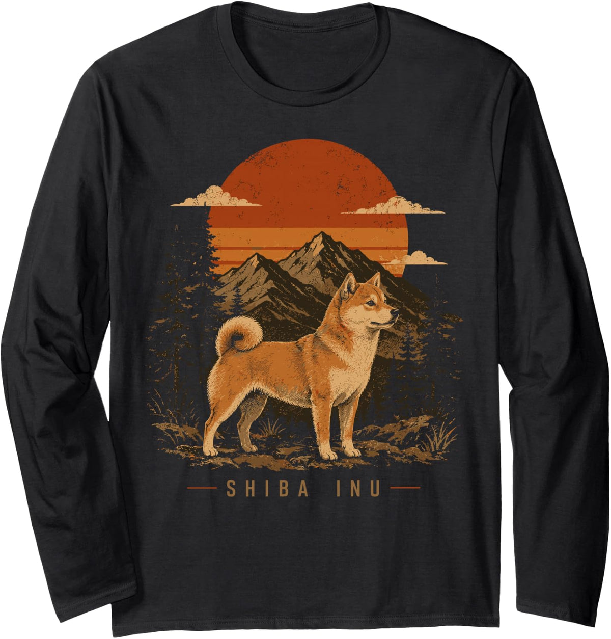 Shiba Inu Dog Retro Nature Outdoor Shiba Inu Long Sleeve T-Shirt - Adult Unisex Black