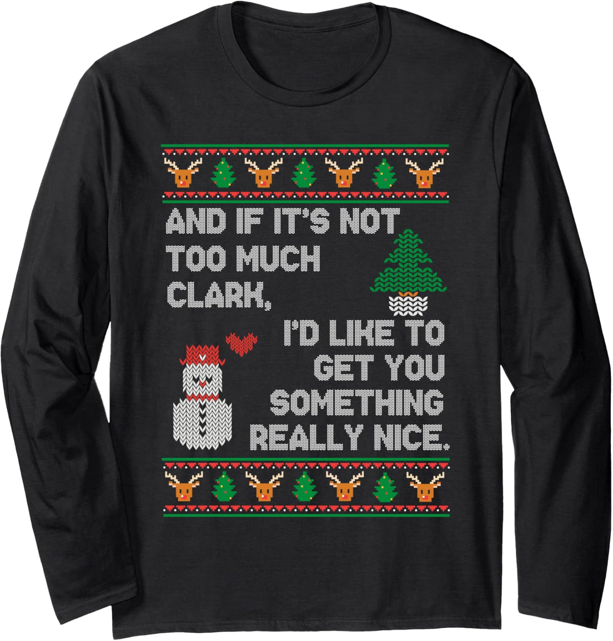 Ugly Christmas Sweater Winter Vacation Christmas Tree Long Sleeve T-Shirt - Adult Unisex Black