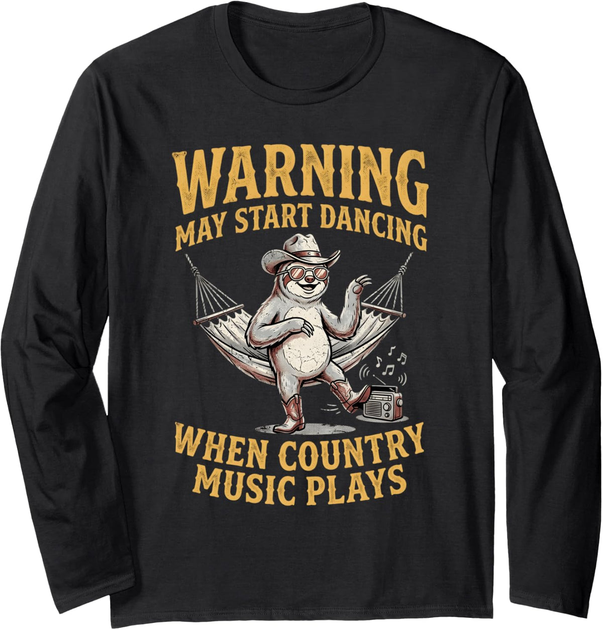 Line Dancing Sloth Line Dance Line Dancer Long Sleeve T-Shirt - Adult Unisex Black