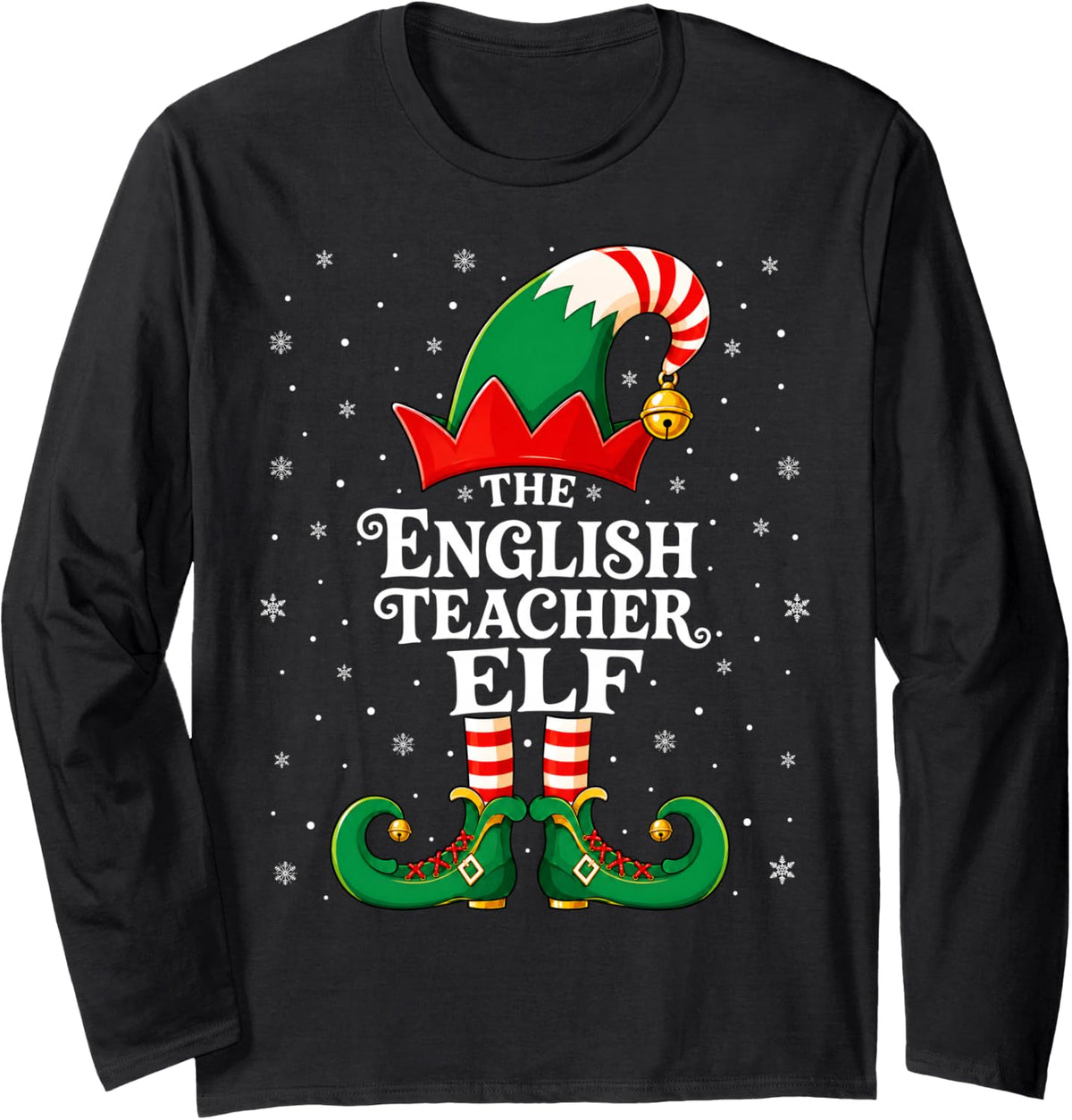 English Teacher Elf Christmas Matching Family Xmas Elf Squad Long Sleeve T-Shirt - Adult Unisex Black