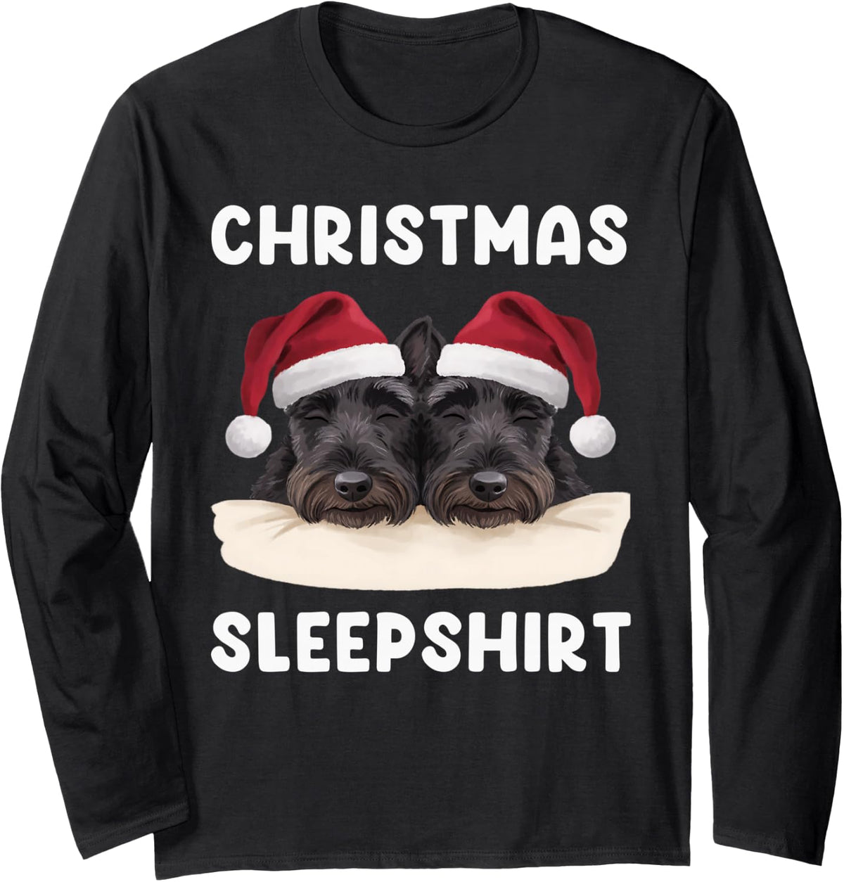 Scottish Terrier Christmas Sleepshirt Sleeping Dog Lover Long Sleeve T-Shirt - Adult Unisex Black