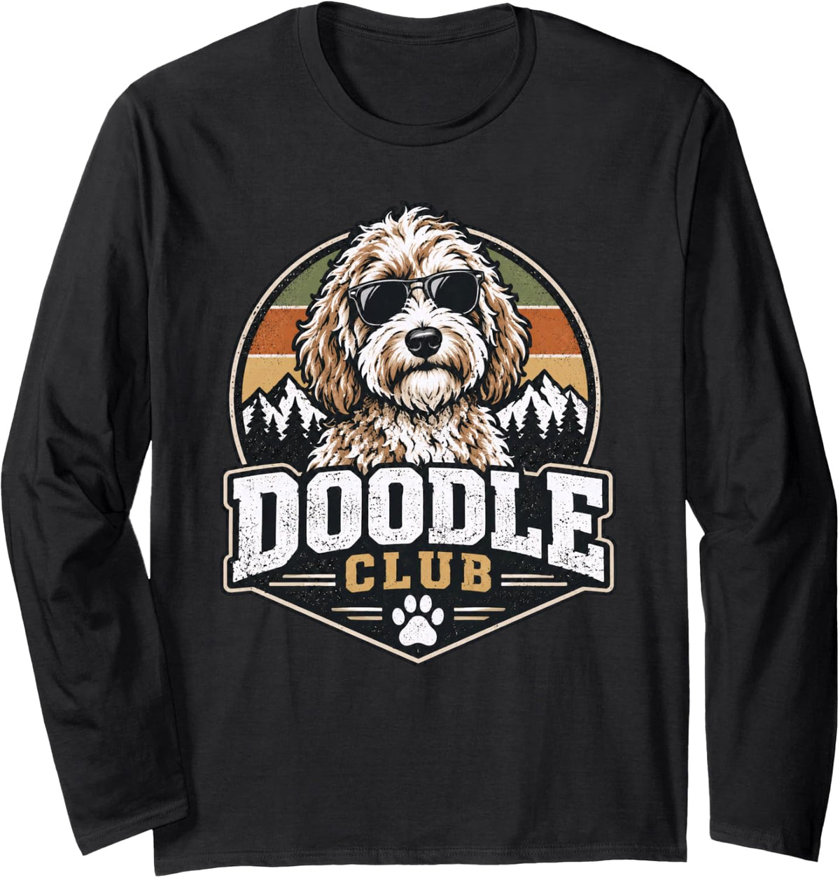 Labradoodle Retro Mountain Adventure Sunglasses Dog Lover Long Sleeve T-Shirt - Adult Unisex Black