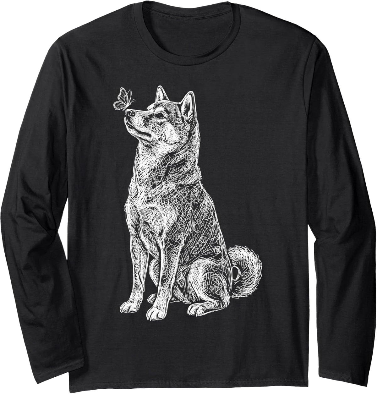 Shiba Inu Butterfly Long Sleeve T-Shirt - Adult Unisex Black