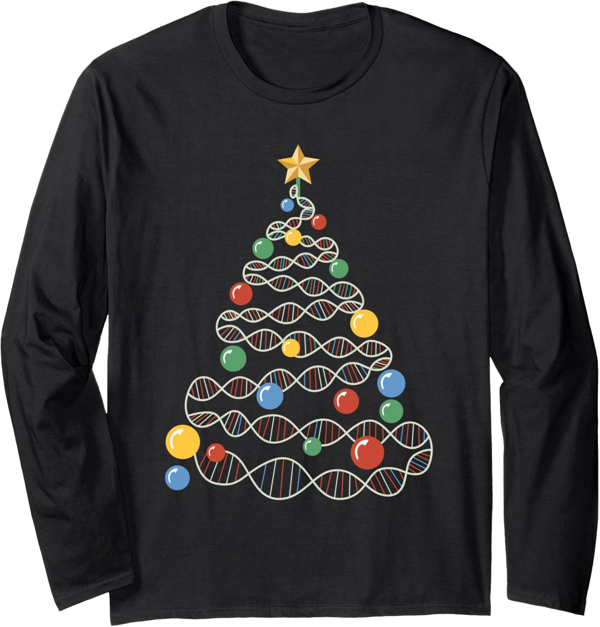 DNA Christmas Tree Funny Science Puns Christmas Teacher Long Sleeve T-Shirt - Adult Unisex Black