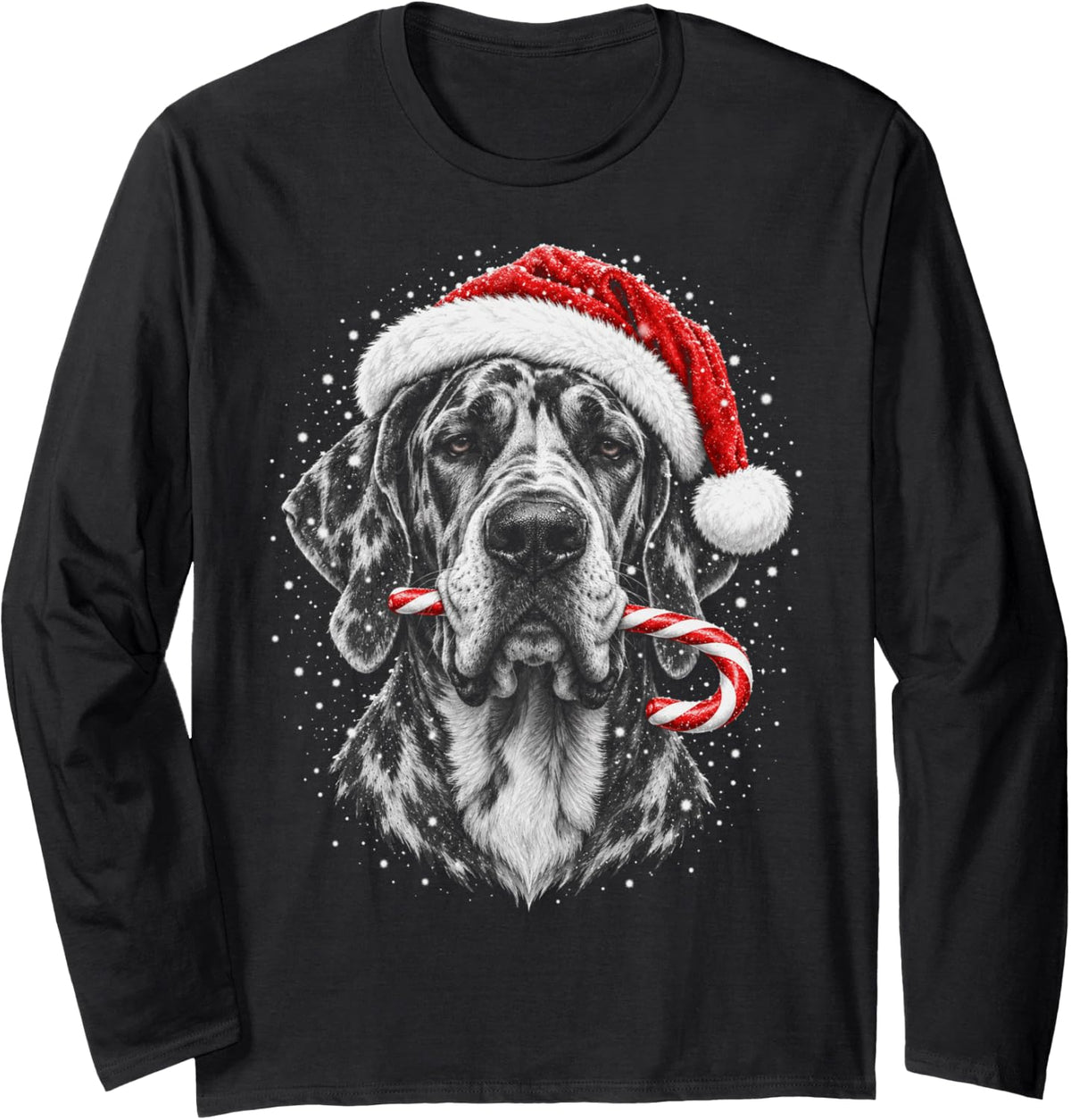 Christmas Great Dane Santa Hat Candy Cane Dog Lover Long Sleeve T-Shirt - Adult Unisex Black