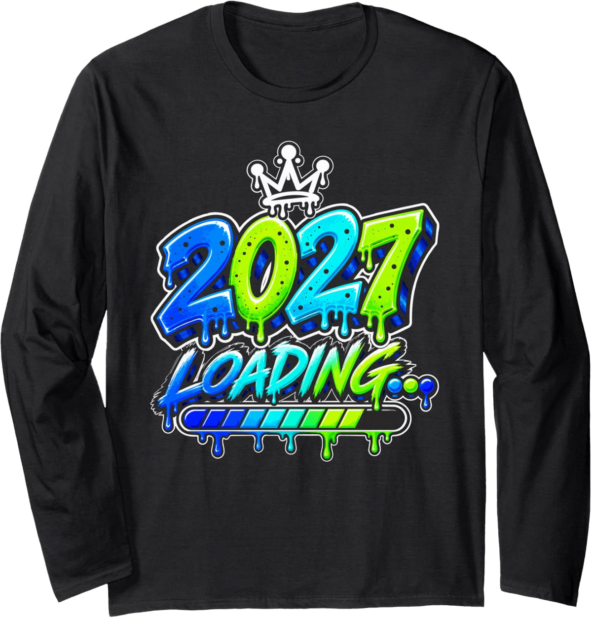 2027 Loading Colorful Graffiti New Year Design Long Sleeve T-Shirt - Adult Unisex Black