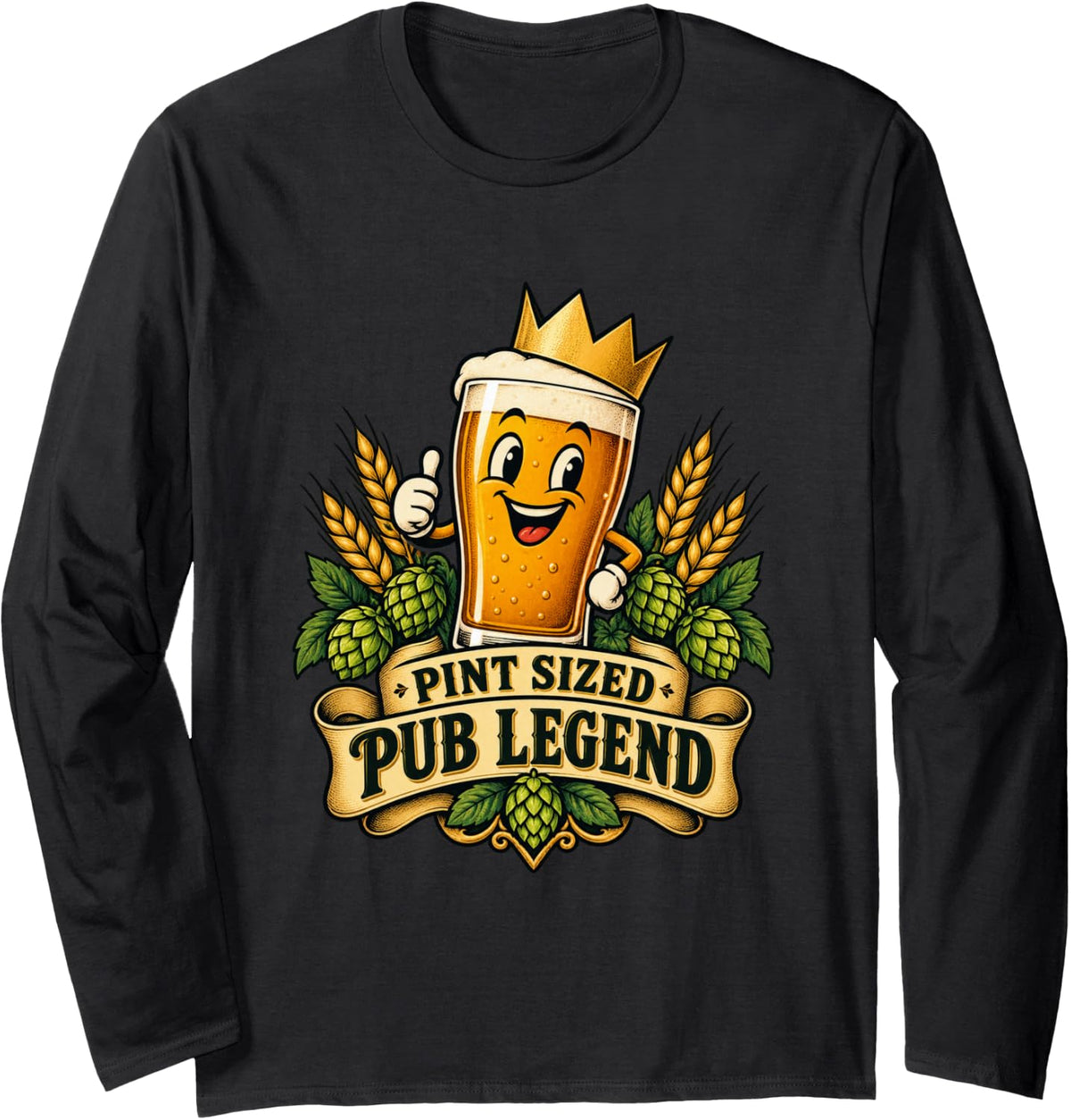 Pint Sized Pub Legend Beer Lover Funny Craft Brew Drinker Long Sleeve T-Shirt - Adult Unisex Black