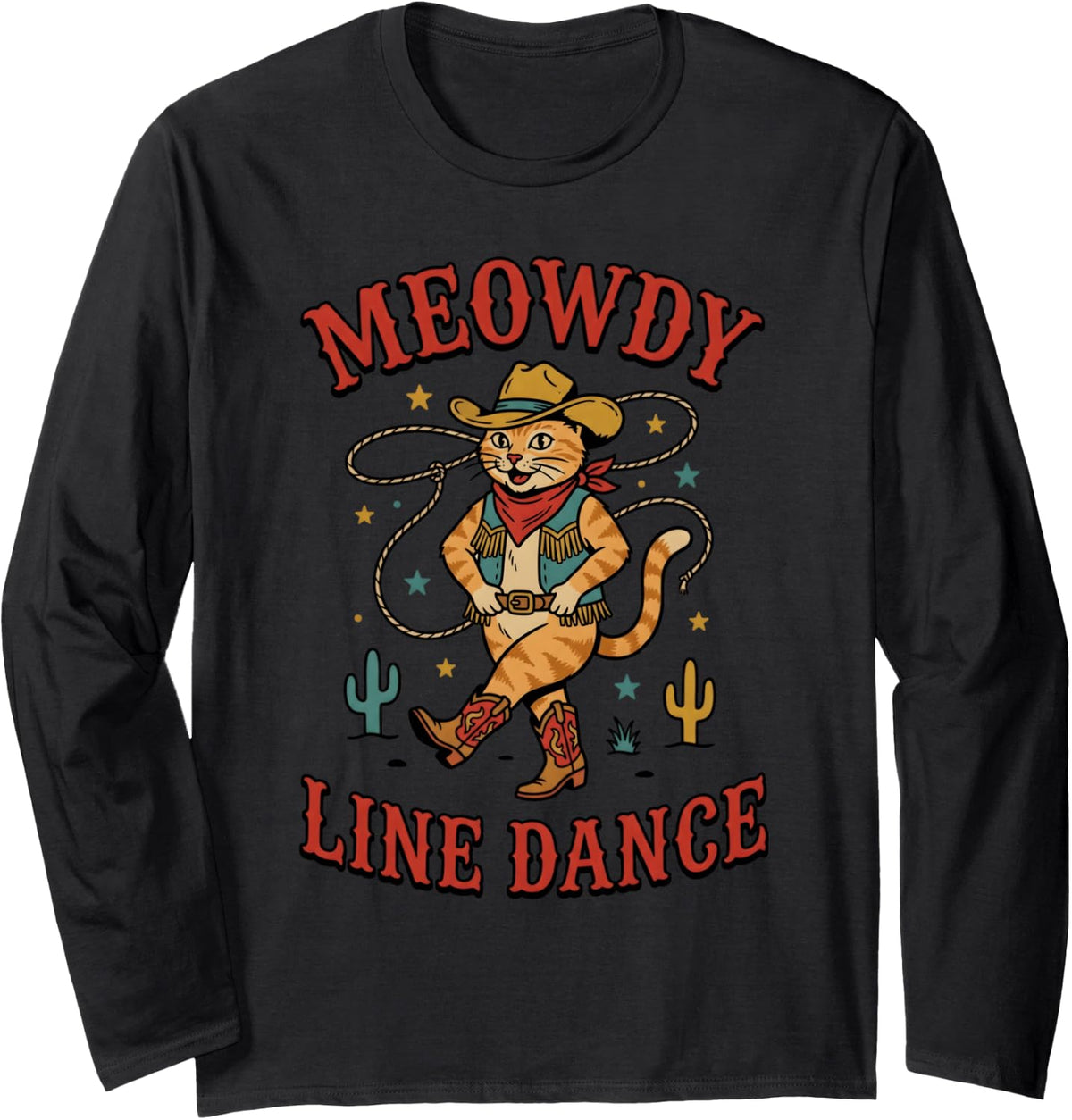 Line Dance Cat Line Dancing Line Dancer Long Sleeve T-Shirt - Adult Unisex Black