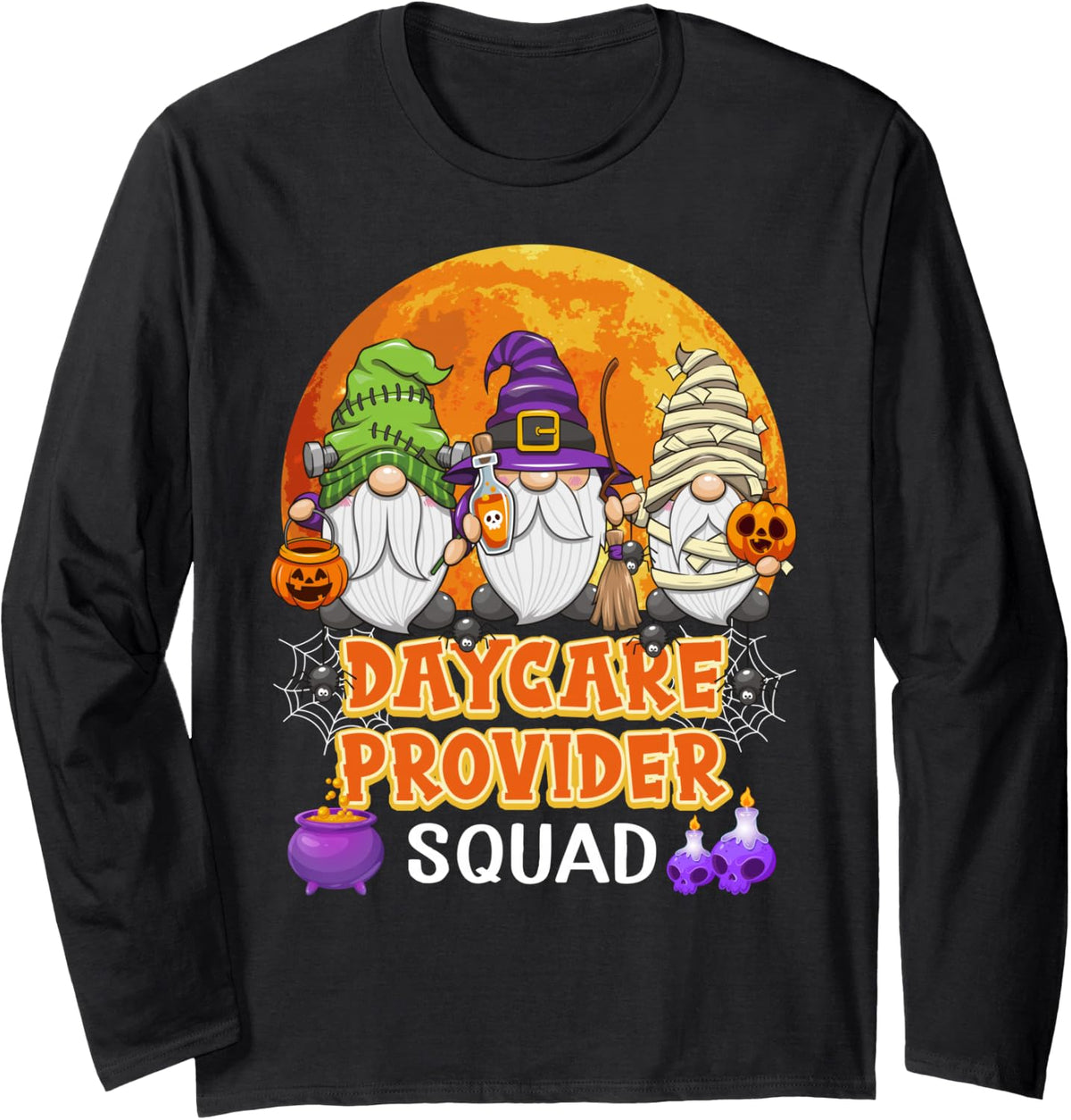 Daycare Provider Squad Halloween Gnome Matching Long Sleeve T-Shirt - Adult Unisex Black