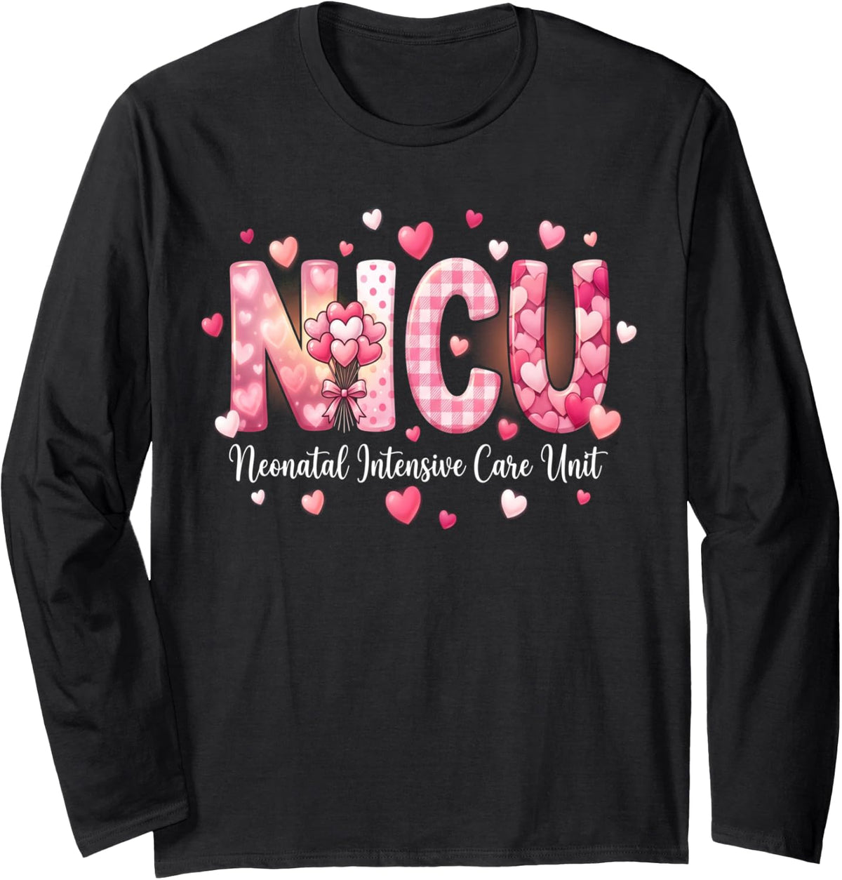 Happy Valentine Nurse NICU Valentines Shirt Nurses Heart Long Sleeve T-Shirt - Adult Unisex Black