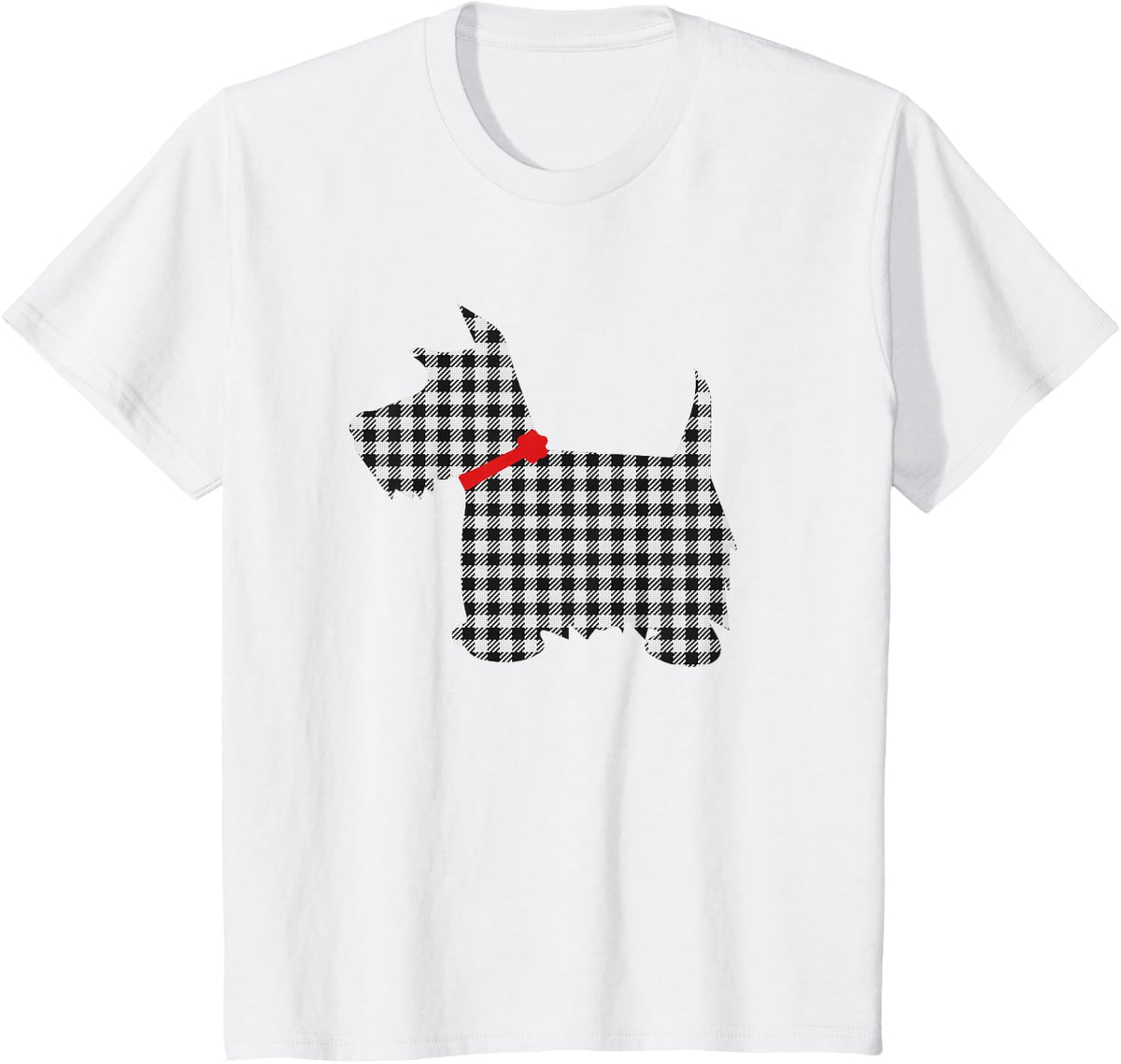 Scottie Dog Scottish Terrier Black White Plaid Tartan T-Shirt - White