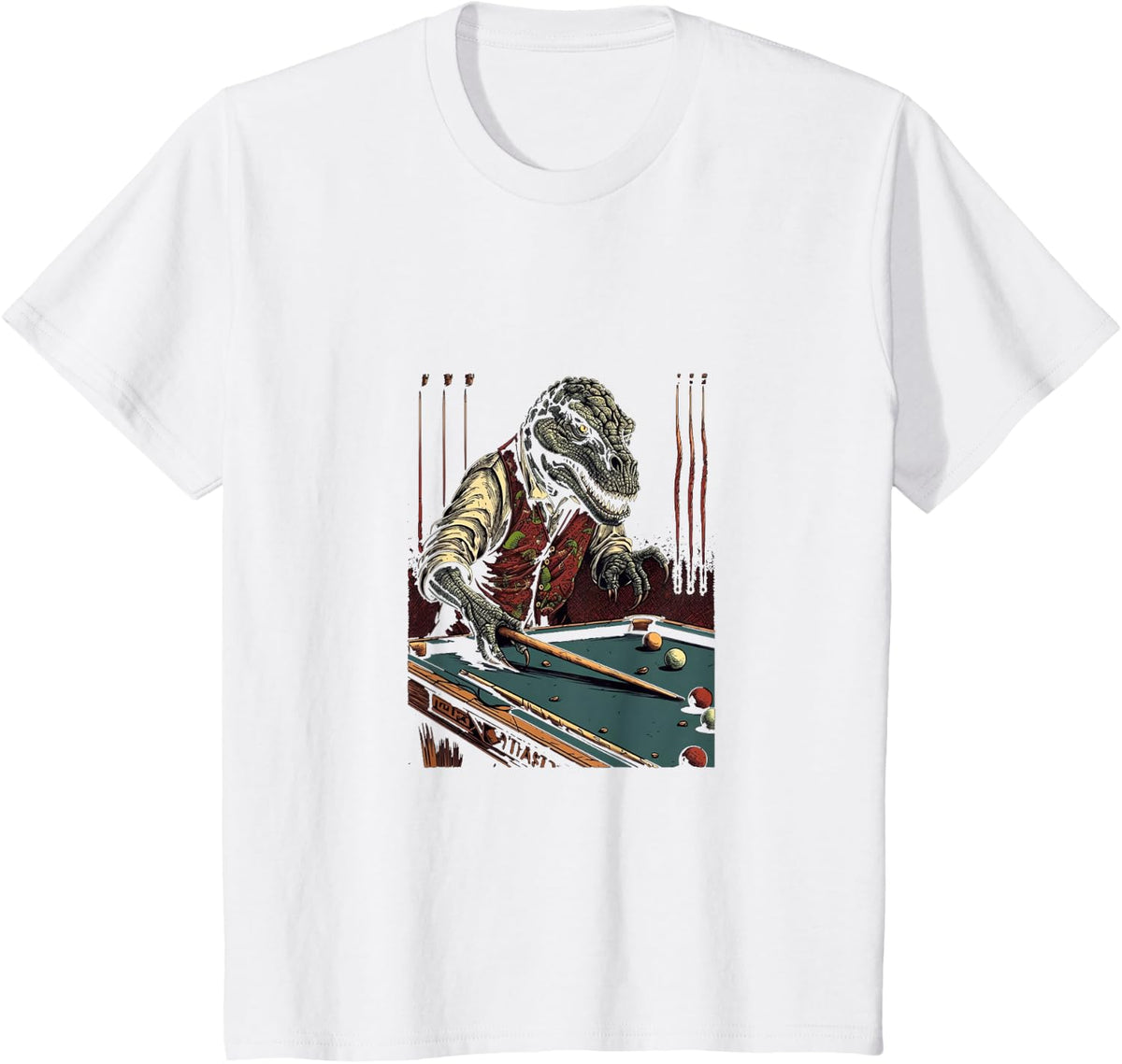T Rex Playing Billiards Dinosaur Billiard Player Dino Lover T-Shirt - White