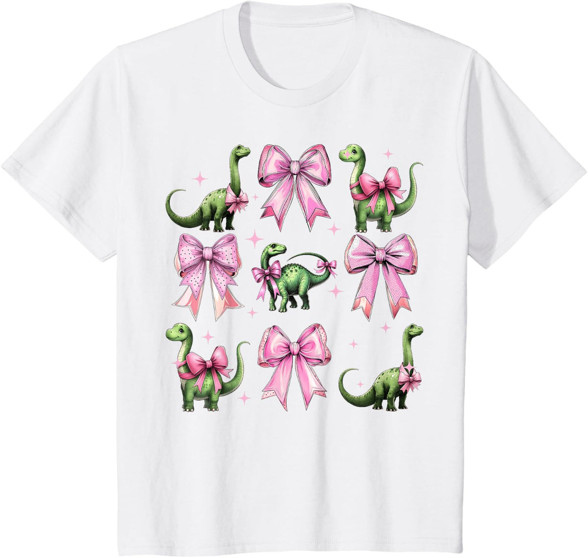 Coquette Bow Brachiosaurus Dinosaur Girl Mom Pink T-Shirt - White