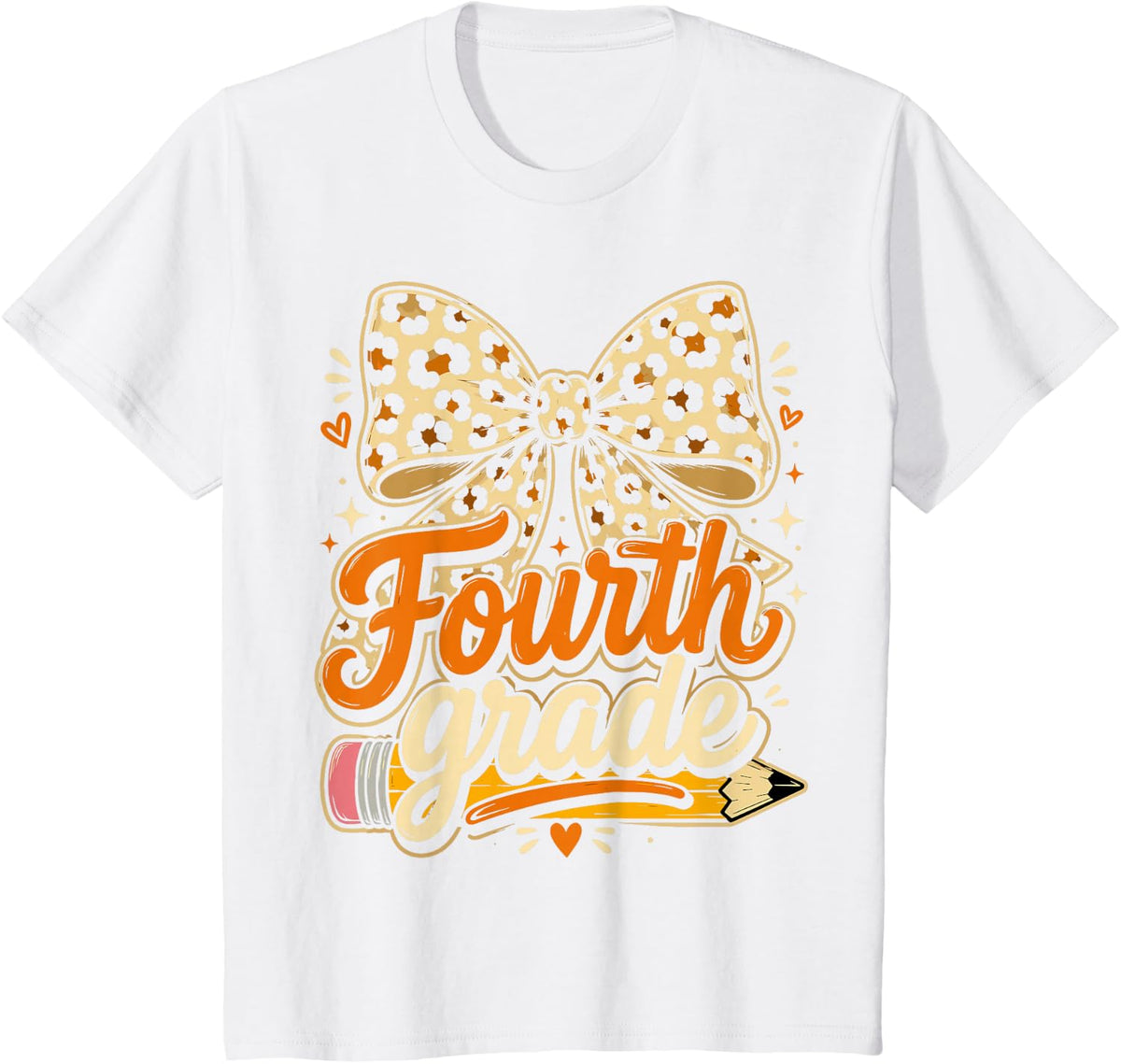 Fourth Grade Leopard Bow Back to School T-Shirt - White