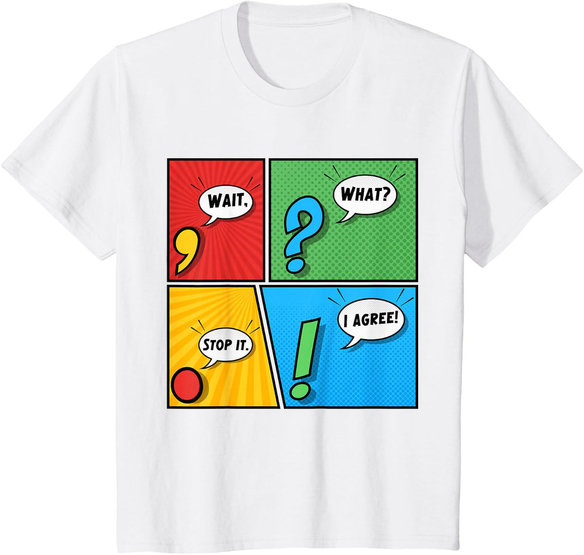 Wait What Stop It I Agree Funny Grammar Teacher Punctuation T-Shirt - White