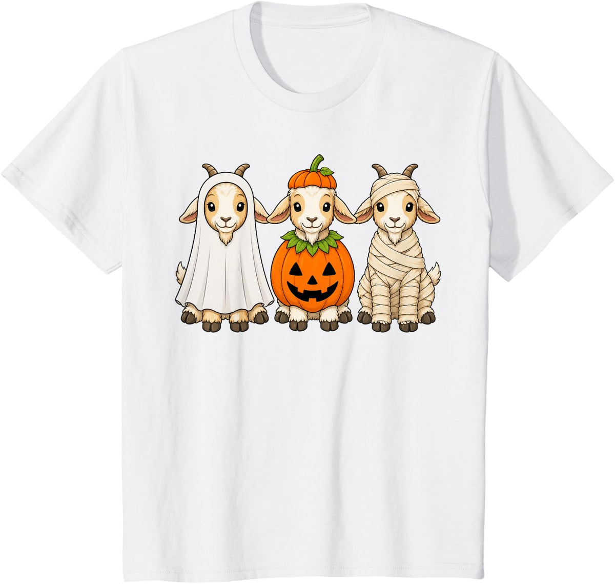 Spooky Goat Pumpkin Ghost Halloween T-Shirt - White
