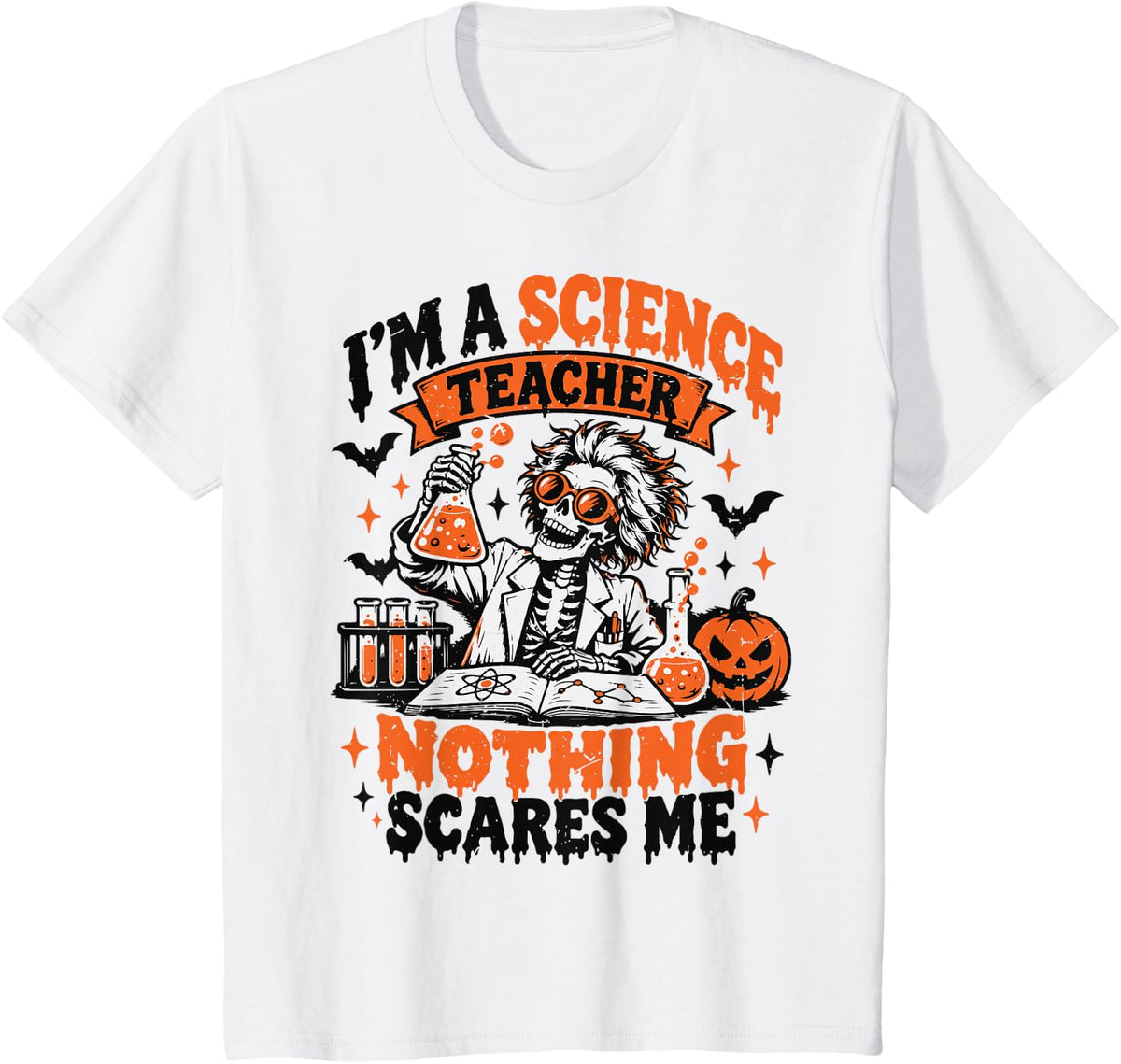 Skeleton Mad Scientist Science Teacher Halloween Costume T-Shirt - White