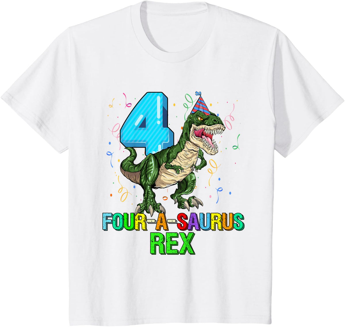 Kids 4 Year Old Boy 4th Birthday Dinosaur Gift Fourasaurus T-Shirt - White