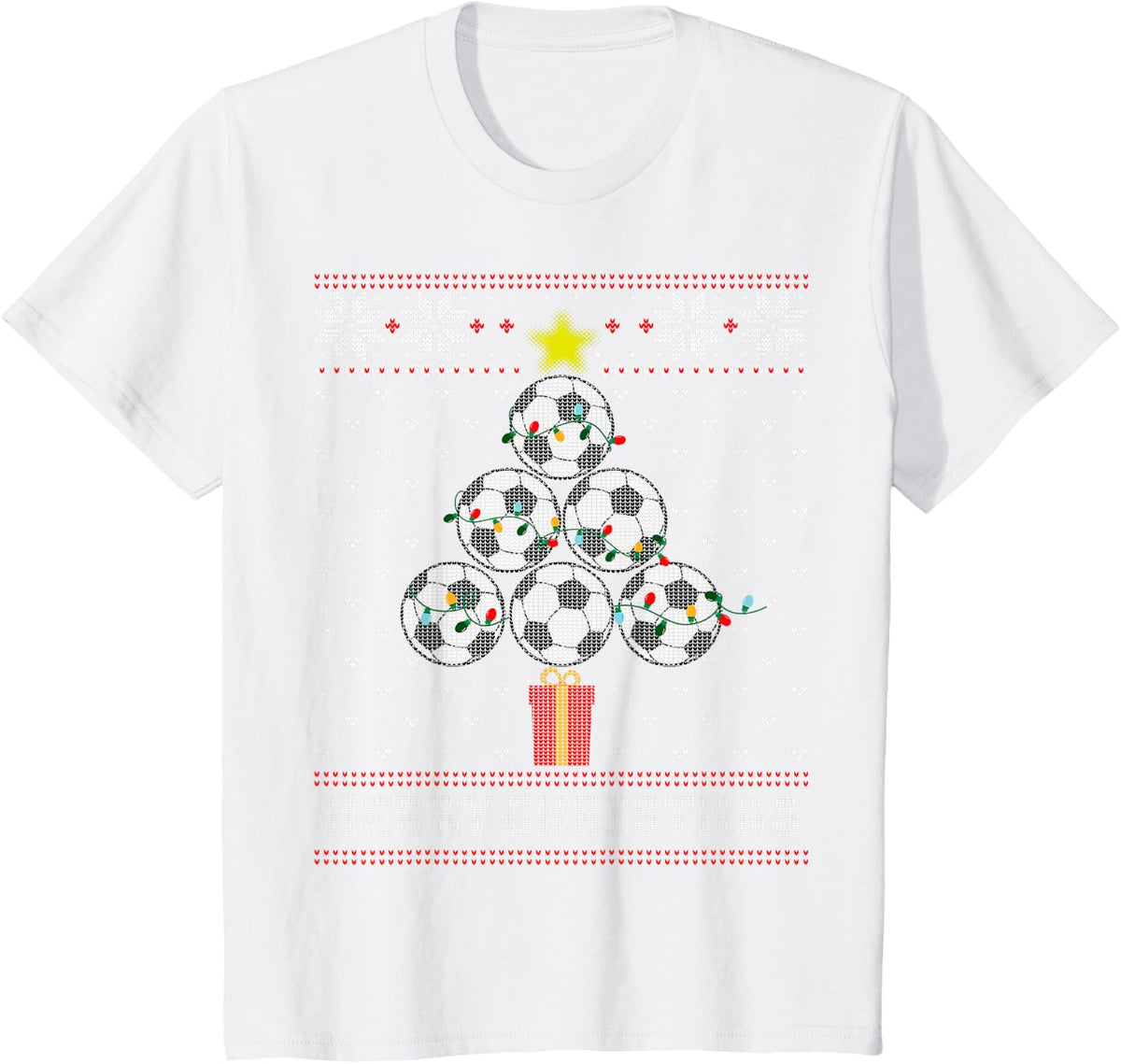 Soccer Tree Balls Merry Christmas Ugly Sweater T-Shirt - White
