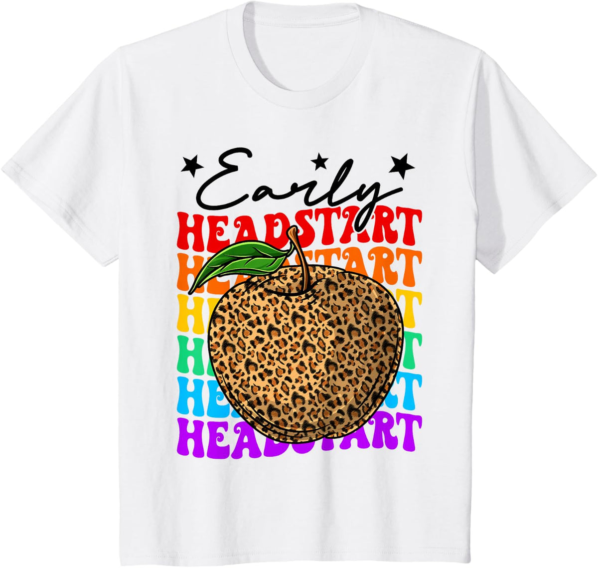 Groovy Early Headstart Teacher Leopard Apple Back To School T-Shirt - White