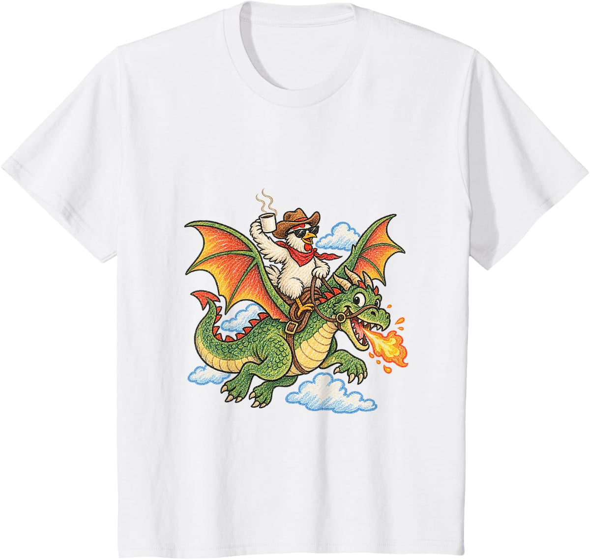 Chicken Riding Dragon Funny Animal Meme T-Shirt - White