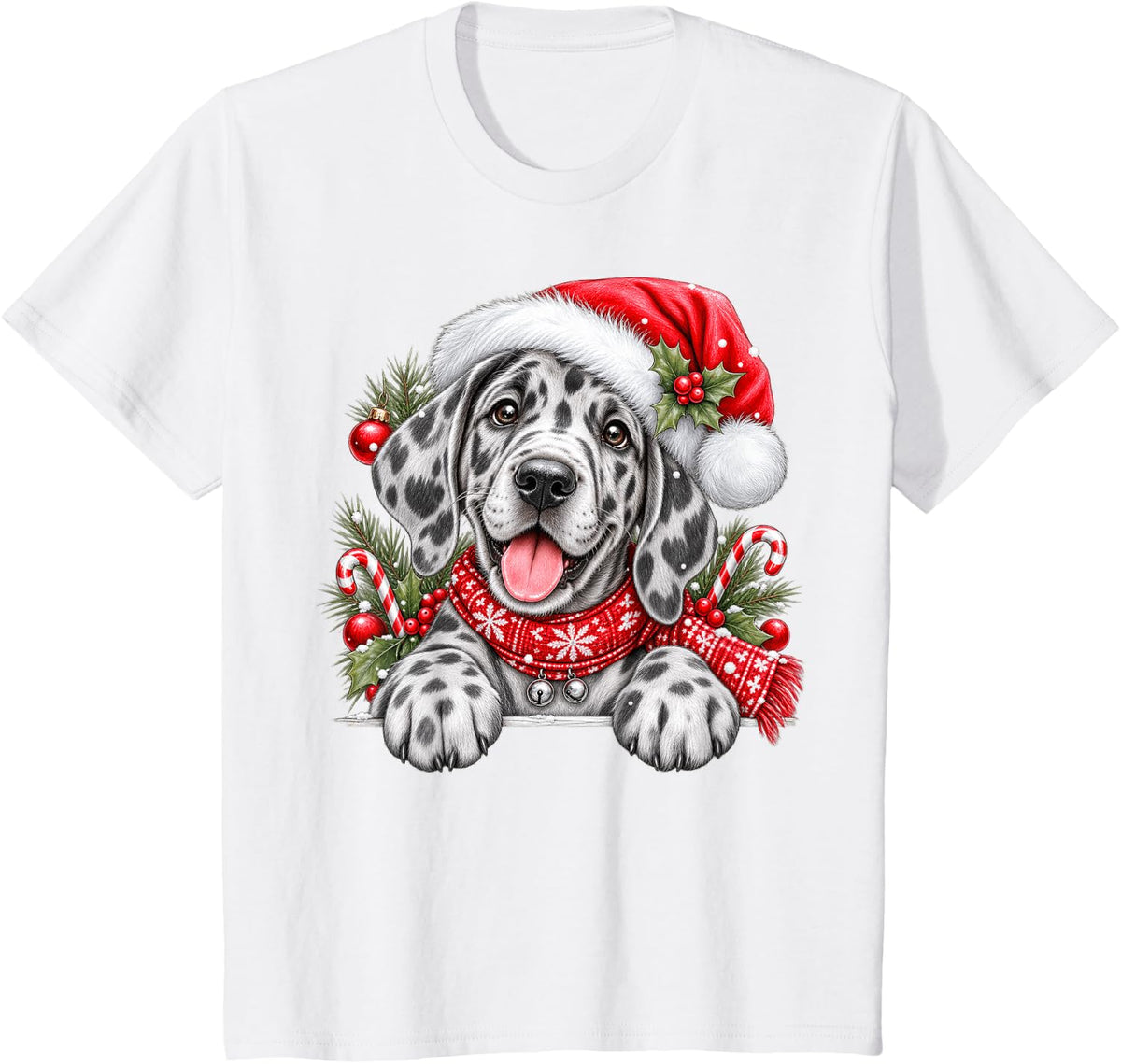 Great Dane Dog Christmas Santa Hat Mom Dad T-Shirt - White