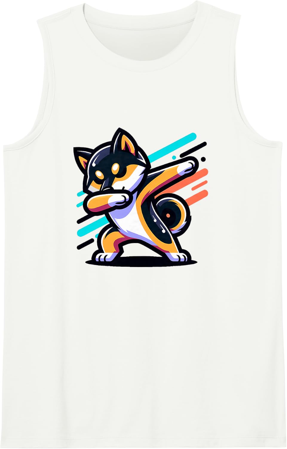 Dabbing Black and tan Shiba Inu Sleeveless Tank Top - White