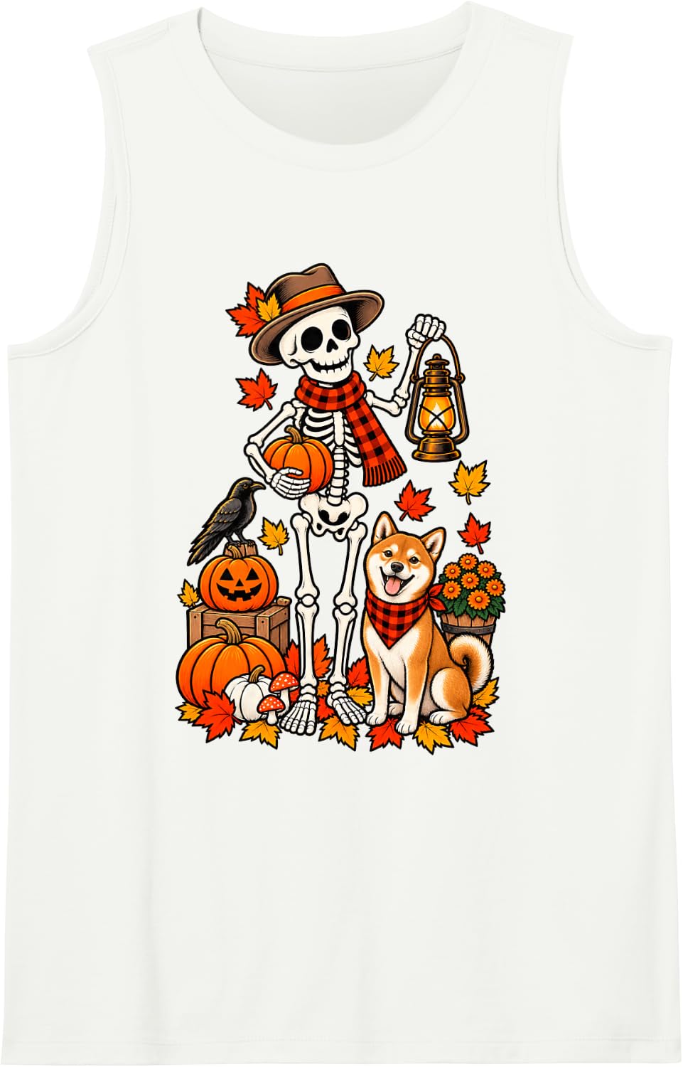 Funny Shiba Inu Skeleton Spooky Dog Lover Halloween Sleeveless Tank Top - White