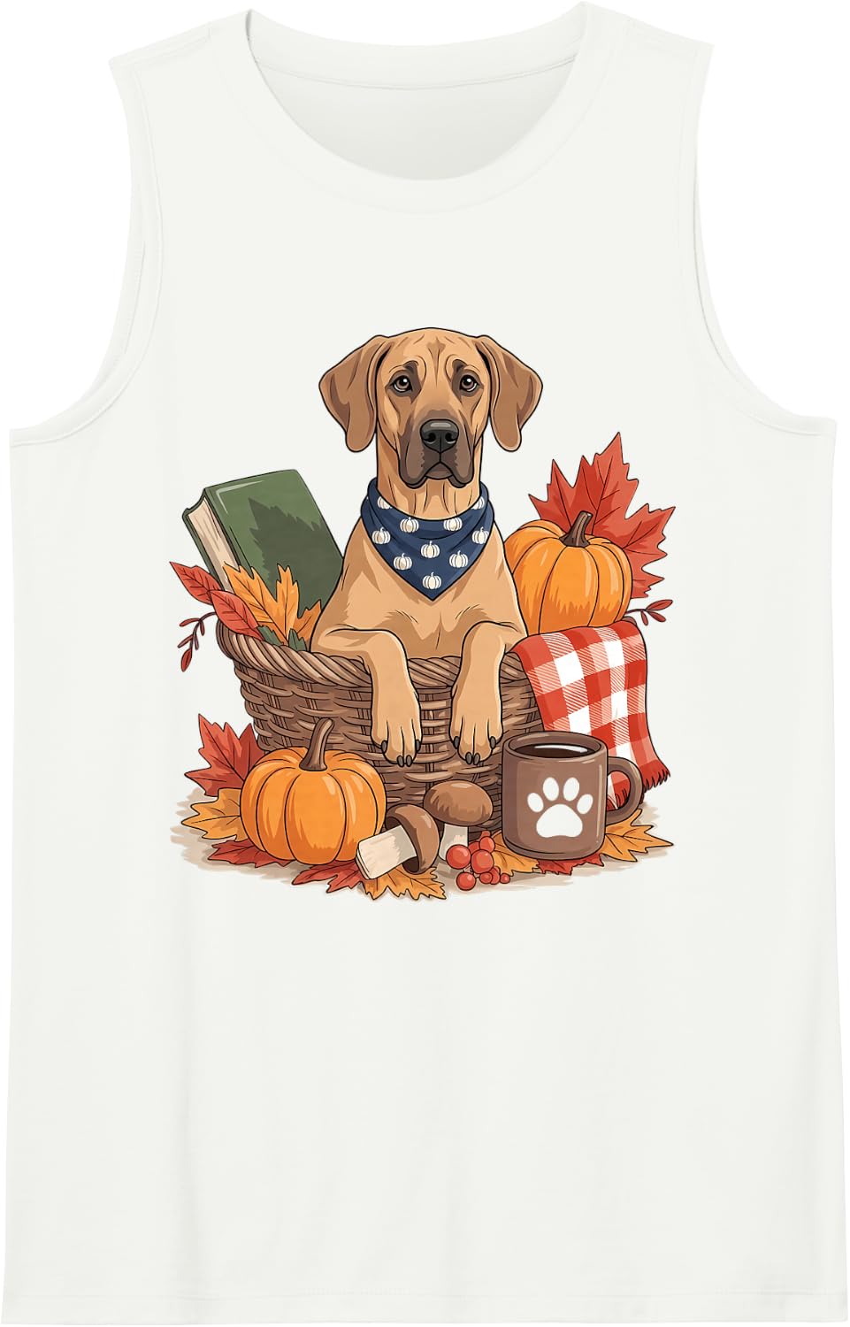 Great Dane Dog Fall Leaves Pumpkins Books and Autumns Tank Top - White