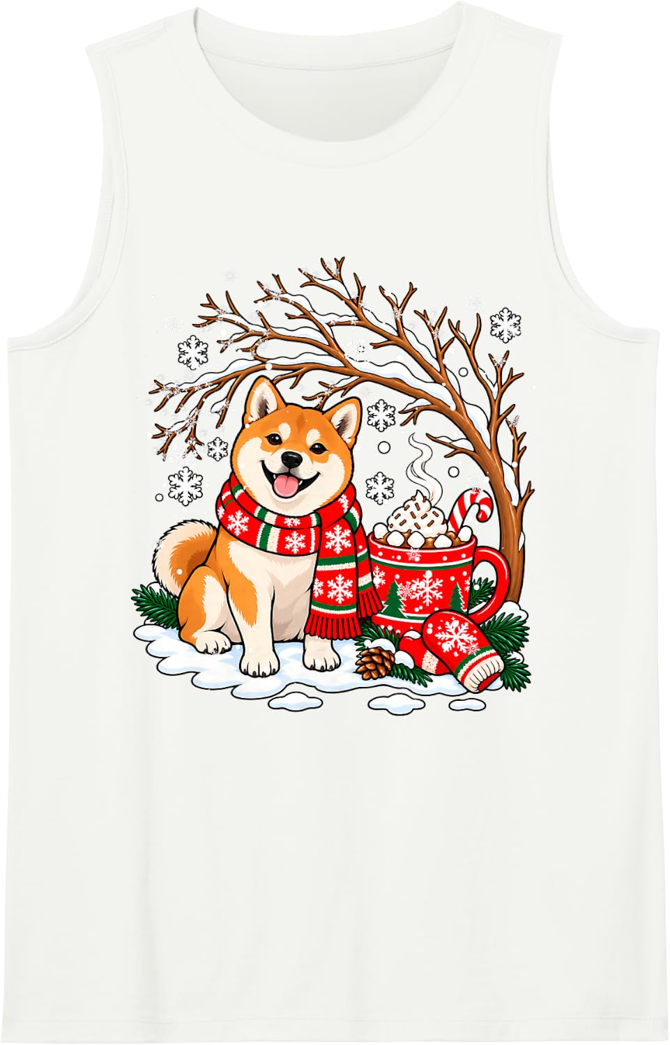 Funny Shiba Inu Dog Snow Tree Christmas Winter Xmas Sleeveless Tank Top - White