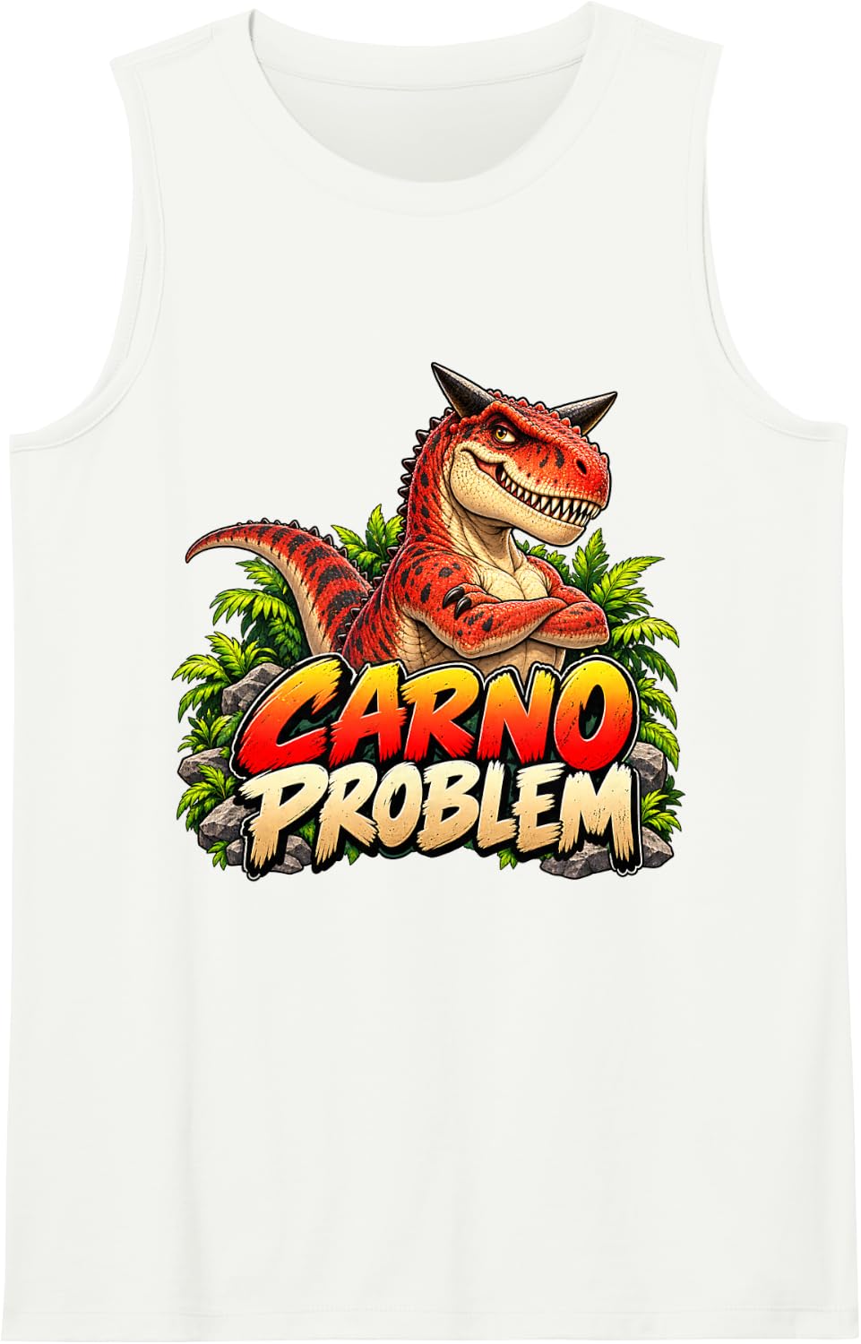 Carno Problem Funny Carnotaurus Dinosaur Pun Sleeveless Tank Top - White
