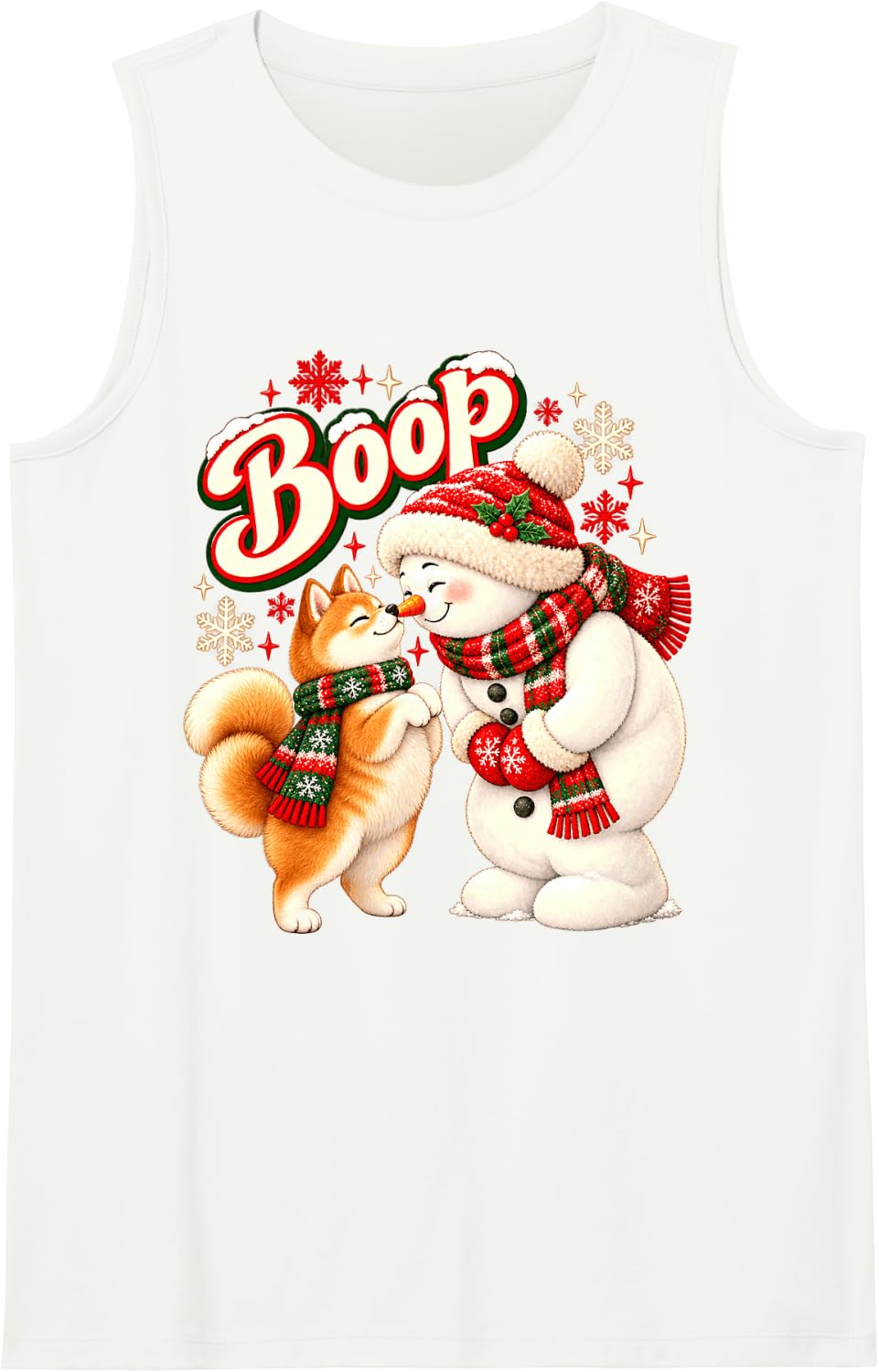 Boop Shiba Inu Snowman Sweet Winter Nose Sleeveless Tank Top - White
