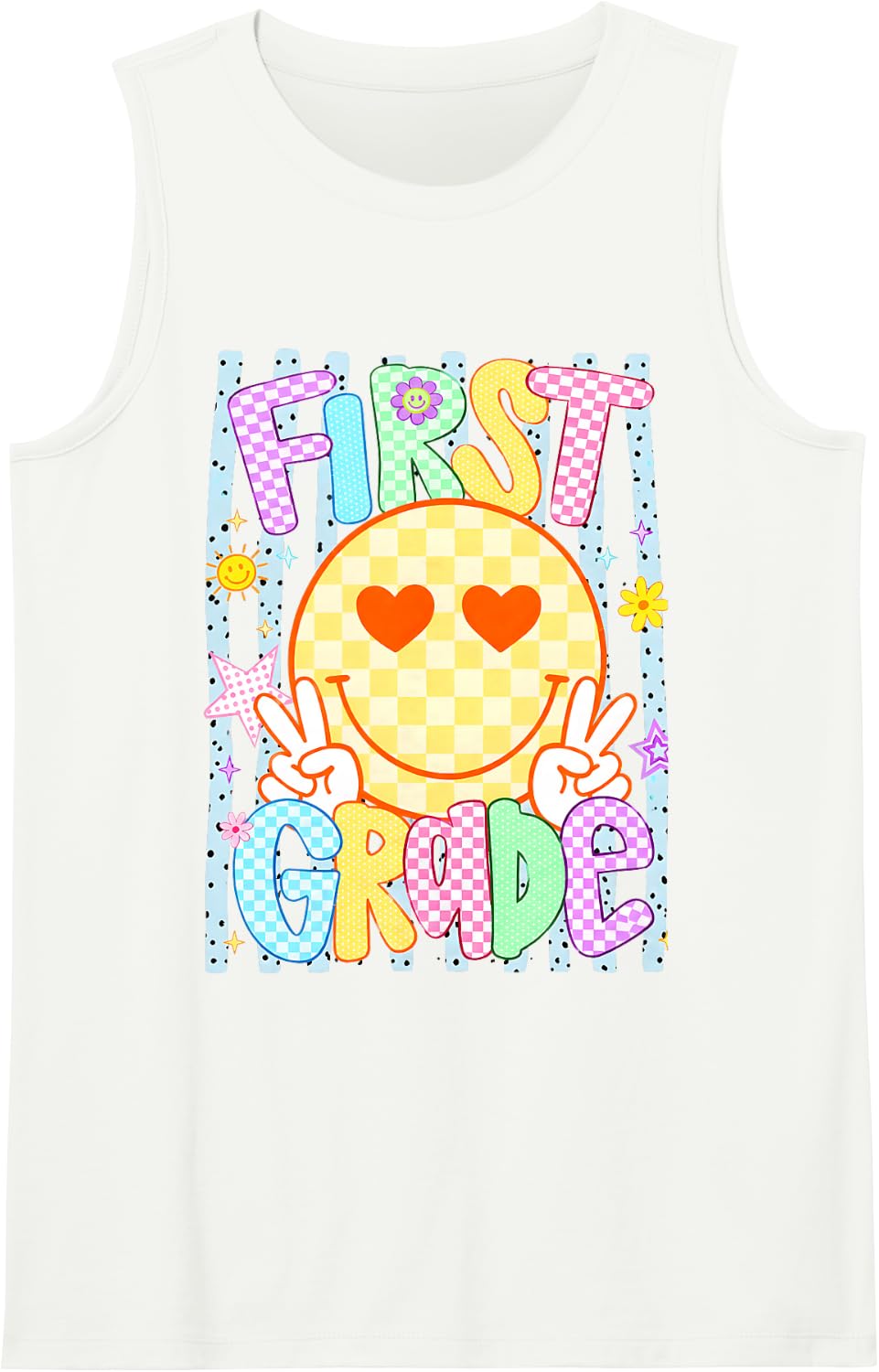 Back to School 1st First Grade Smile Face Girl Kid Sleeveless Tank Top - White